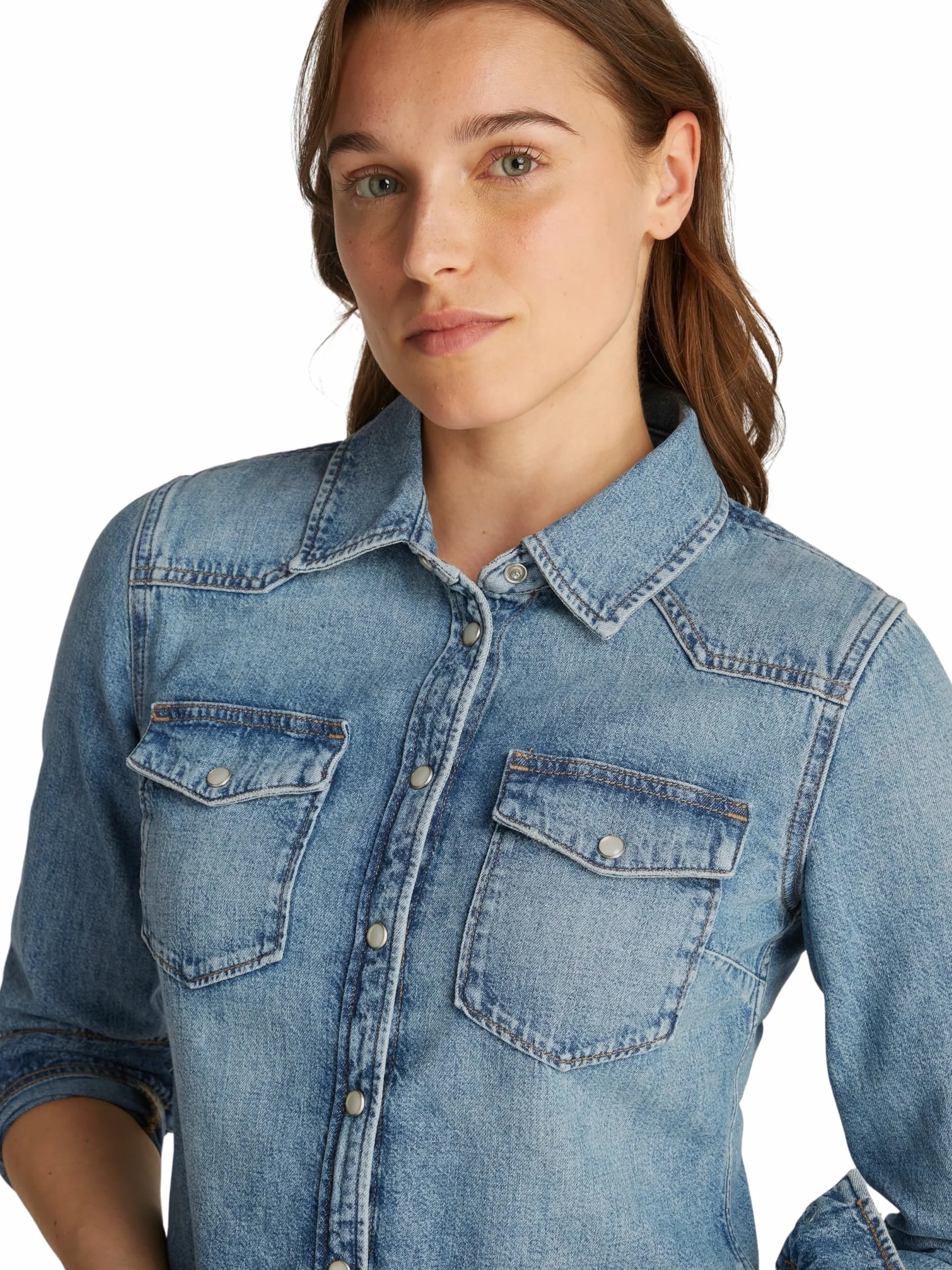 Tommy Hilfiger Damska koszula DNM LS Slim SAM WW0WW43730 L/S Koszula, Denim, 38, Denim (Sam), 64