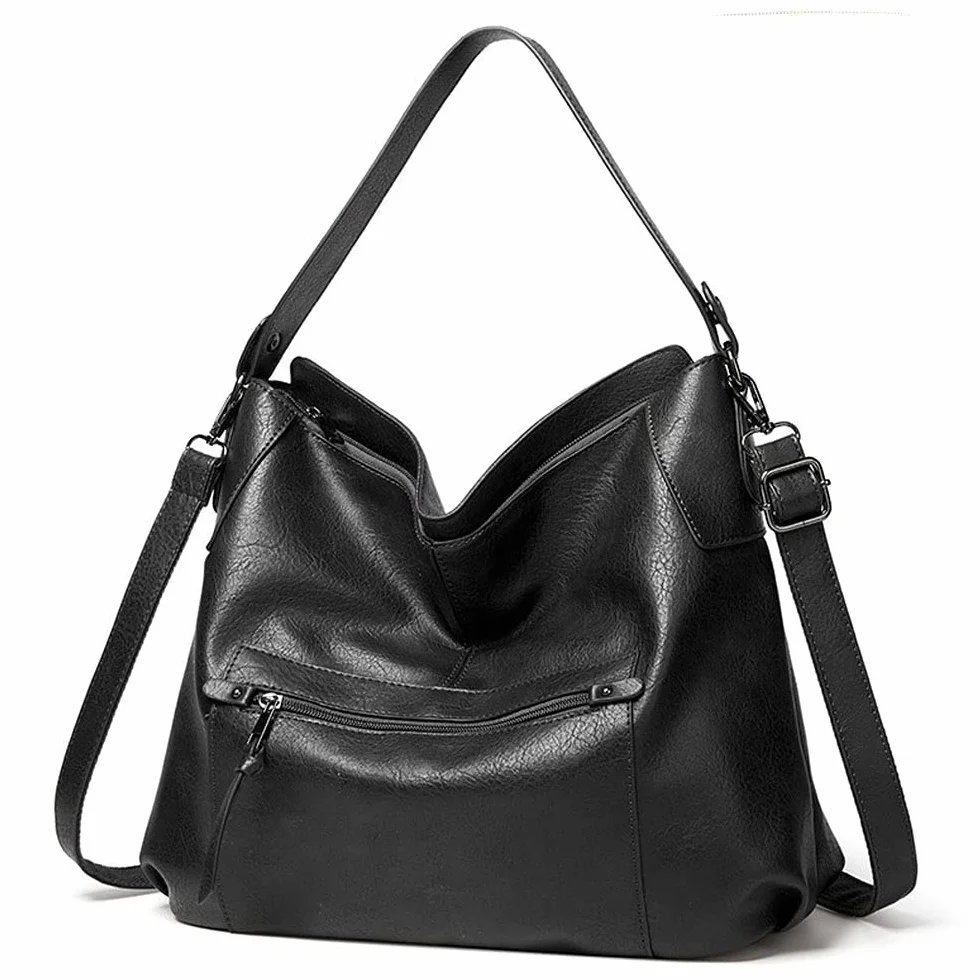 Damskie torebki PU wegańska skóra hobby torba na ramię moda torebka sakiewka torba crossbody, Czarny, Medium