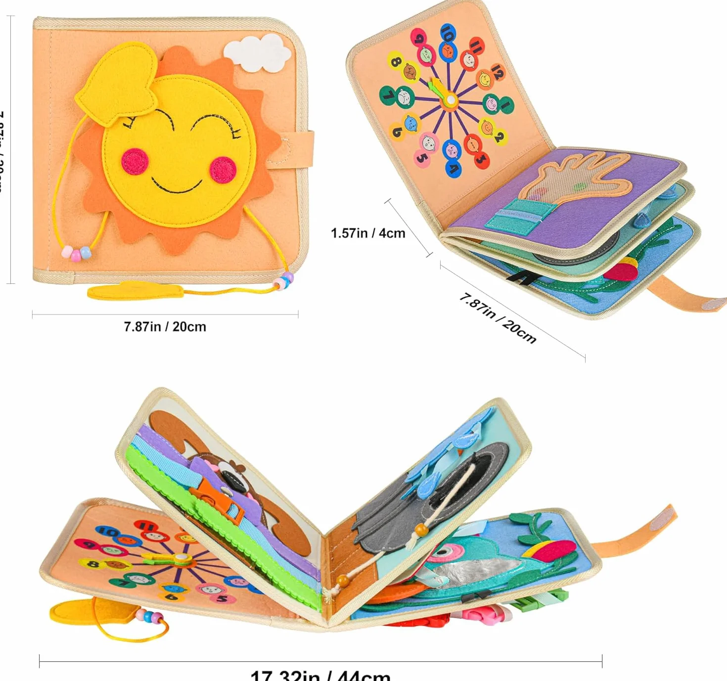 Quiet Book od 1 roku | książka materiałowa dla niemowląt | filcowa książka Montessori | książki dla niemowląt z miękkiego materiału, wczesna nauka, umiejętności życiowe, zabawka edukacyjna, filc 3D,
