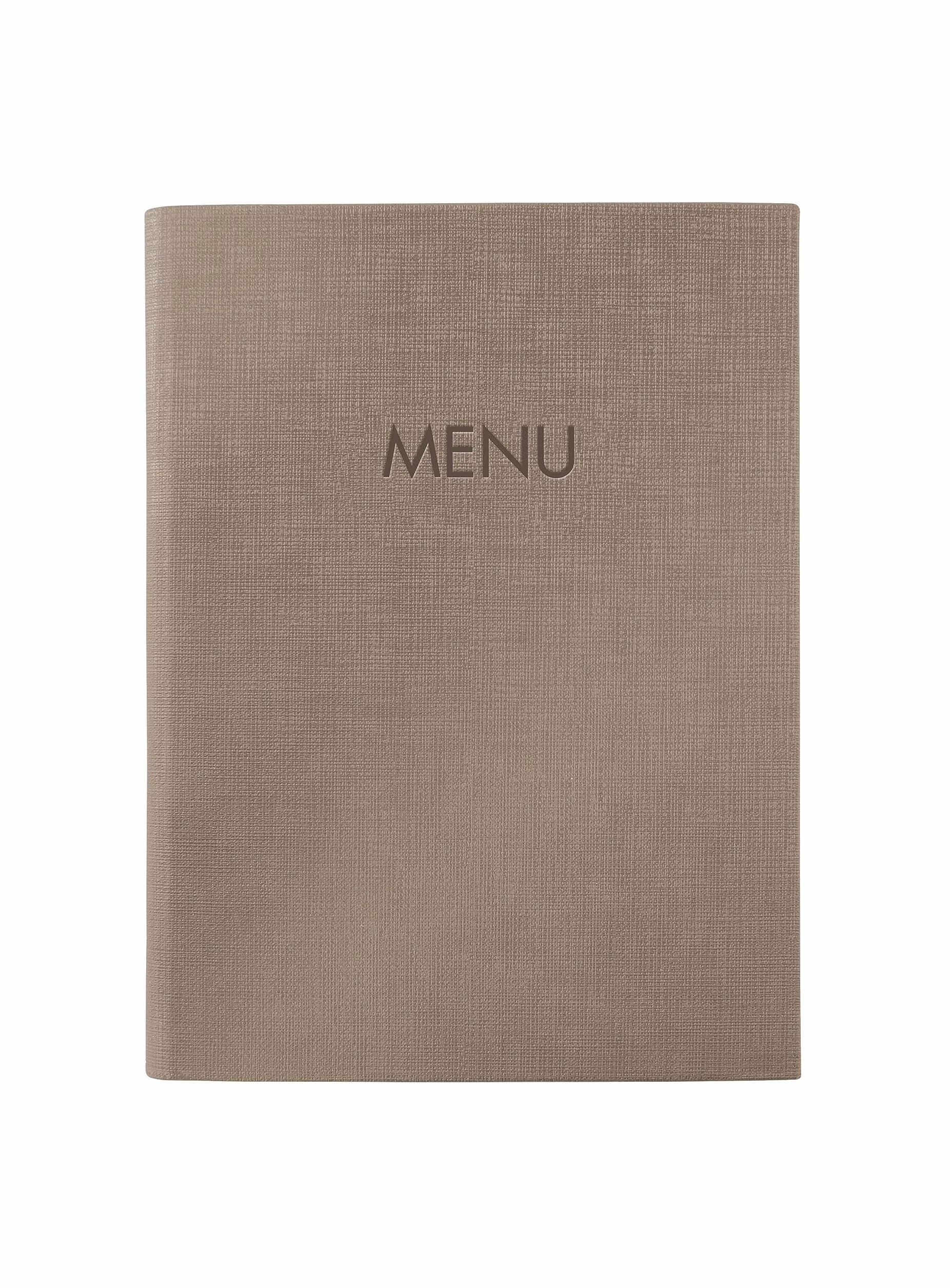 SIGEL SM211 teczka na menu z elastycznym sznurkiem, z 2 przezroczystymi kieszeniami na 8 arkuszy DIN A5, menu tłoczone, ciemnobeżowy