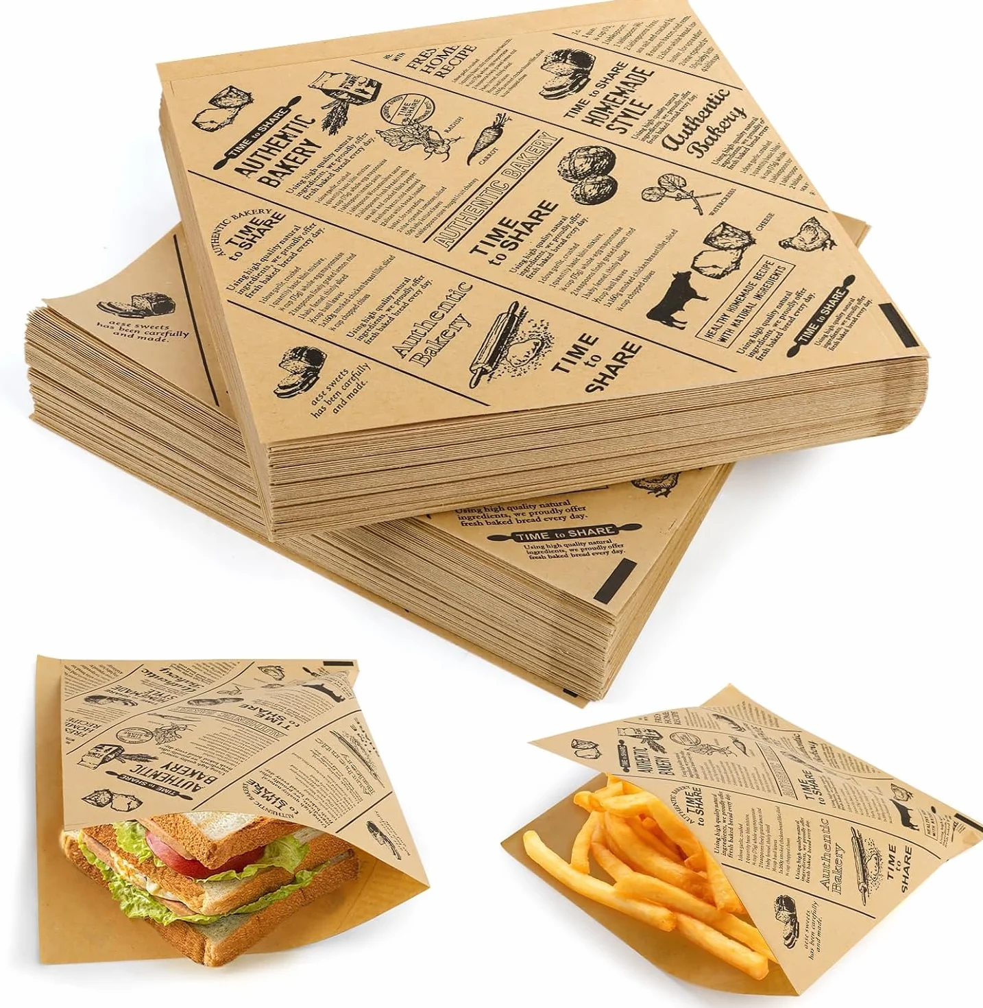 200 sztuk papieru do burgerów, do hamburgerów, kanapek, wrapów i frytek, odporne na tłuszcz, papier spożywczy na przekąski, piknik, imprezę i do gastronomii (15 x 15 cm)