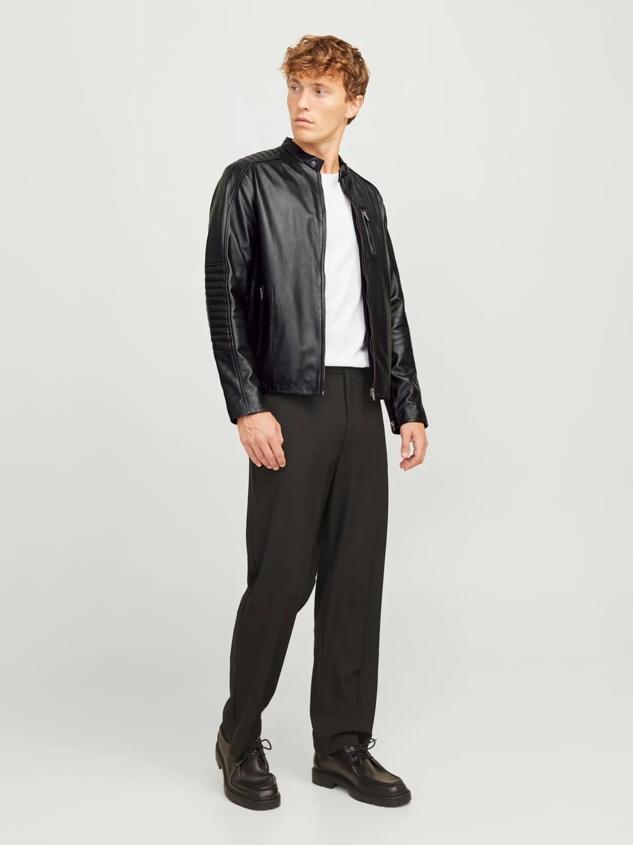 JACK & JONES Jjeliam Lamb Noos-Krótka skórzana kurtka, czarna, XXL męska, Czarny (Black), XXL