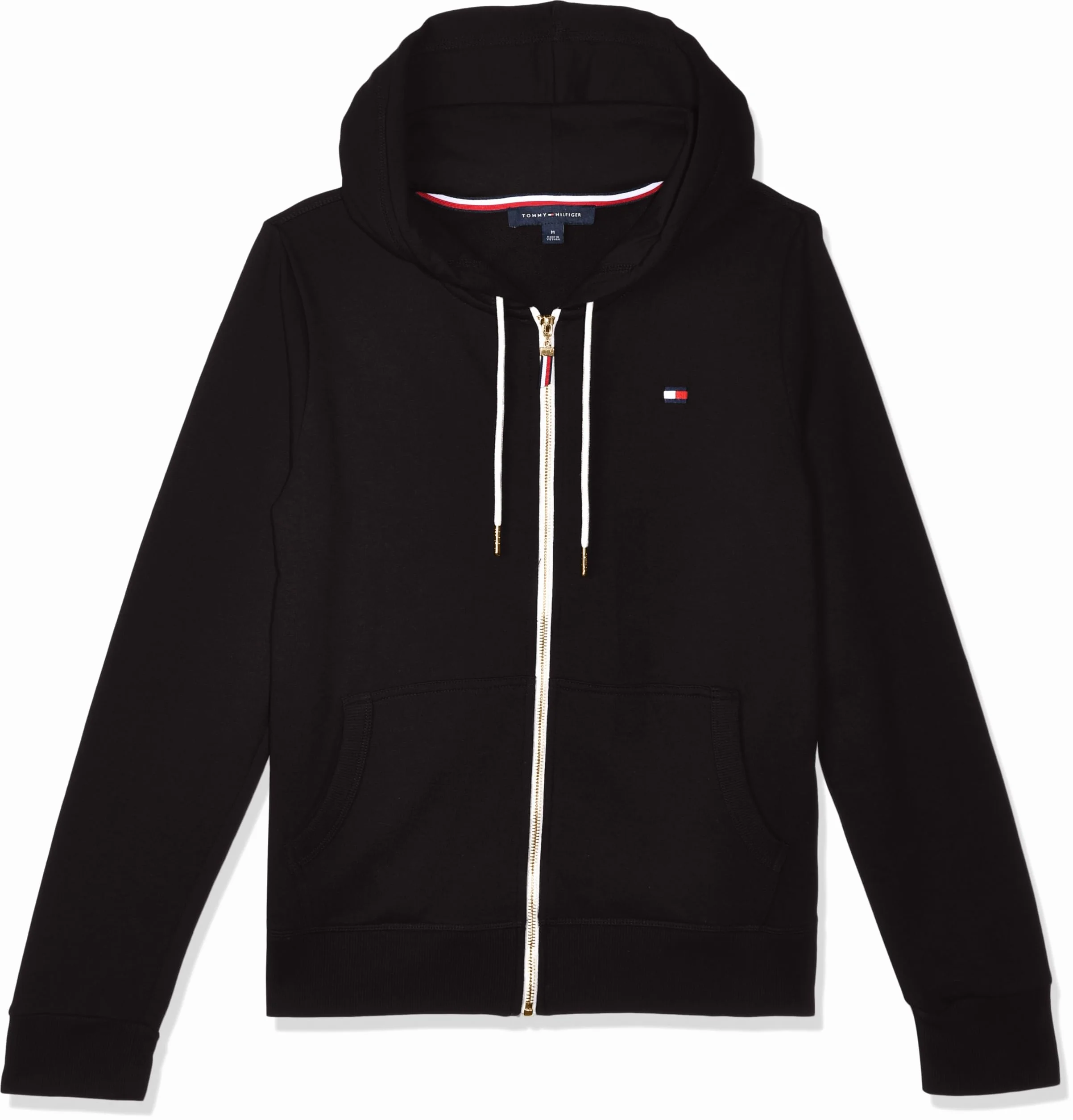 Tommy Hilfiger Damska bluza z kapturem z kontrastowym zamkiem, Czarny, XXL