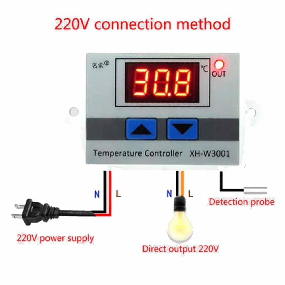 Hailege XH-W3001 220 V cyfrowy kontroler temperatury LED, termostat NTC, próbka 10 K