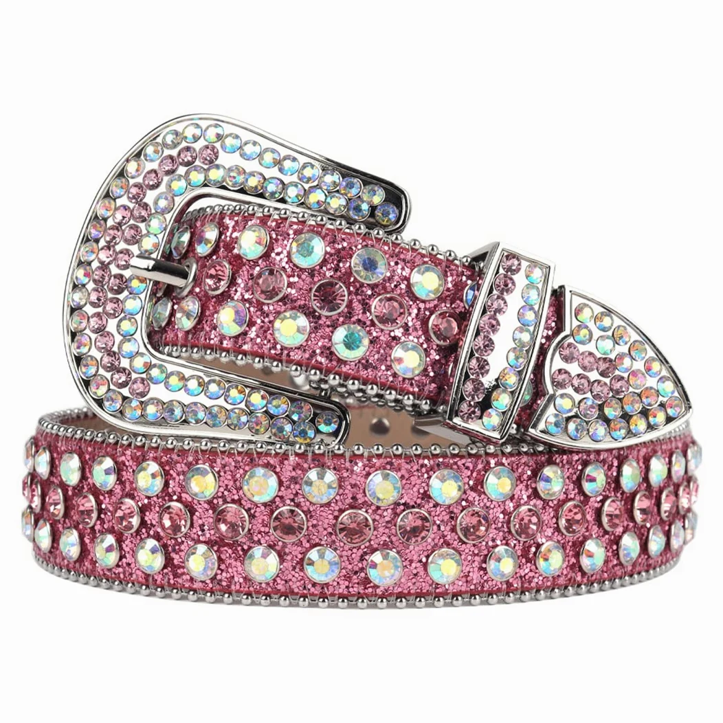 Różowy kryształ górski pasek damski męski jakość kryształ wysadzany paskiem mężczyzna kobiety Ceinture Femme Cinto De Strass do dżinsów deeratywne białe złoto 122 cm