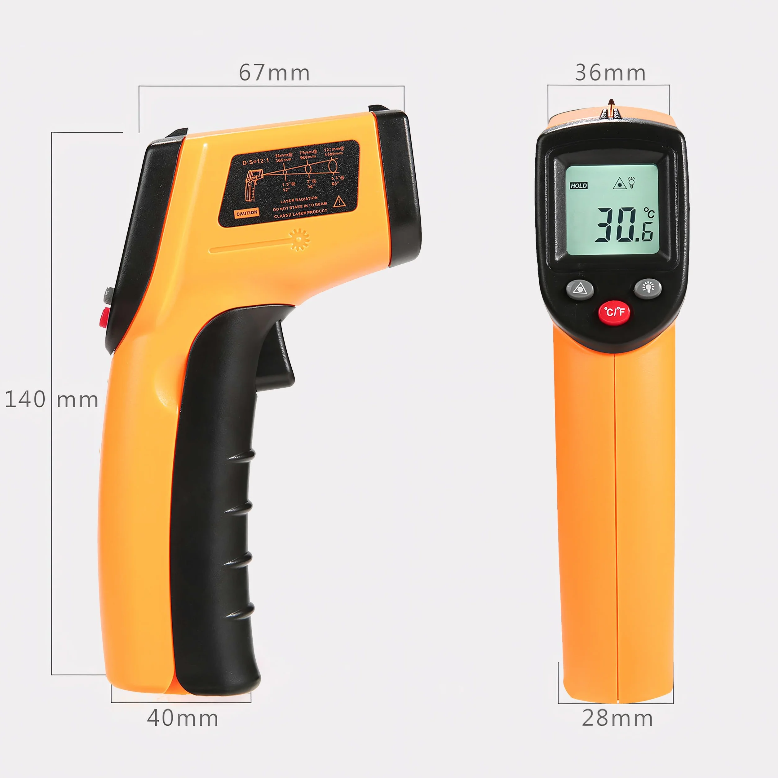 Retoo Termometr na podczerwień, miernik temperatury, cyfrowy, bezdotykowy, laserowy pistolet temperatury, wyświetlacz LCD, -50°C ~ 380°C (-58~716°F), miernik temperatury