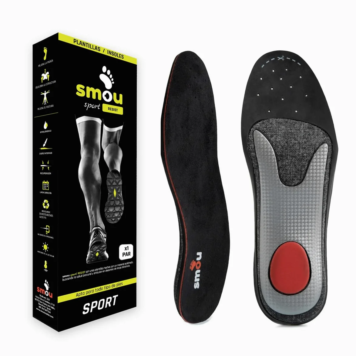 SMOU SPORT RESIST Wkładka Sportowa z Pianki z Pamięcią Kształtu dla Kobiet i Mężczyzn |Bieganie-Maraton |Odciążenie Sródstopia i Pięty |Wsparcie Luku Stopy |Amortyzacja |Do Butów Sportowych (37-38 EU)