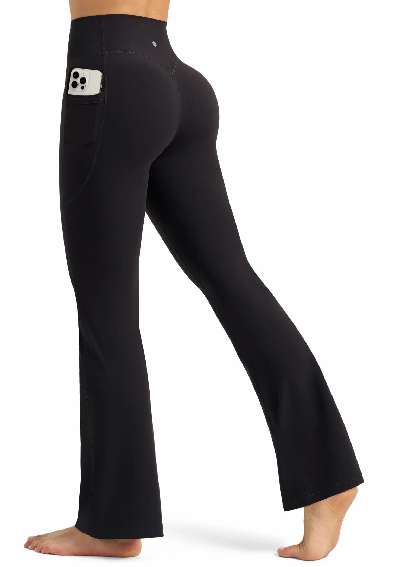 WILLIT Damskie rozkloszowane legginsy z wysoką talią, spodnie do jogi z kieszeniami, rozkloszowane legginsy, nieprzejrzyste spodnie sportowe Bootcut 79 cm/84 cm