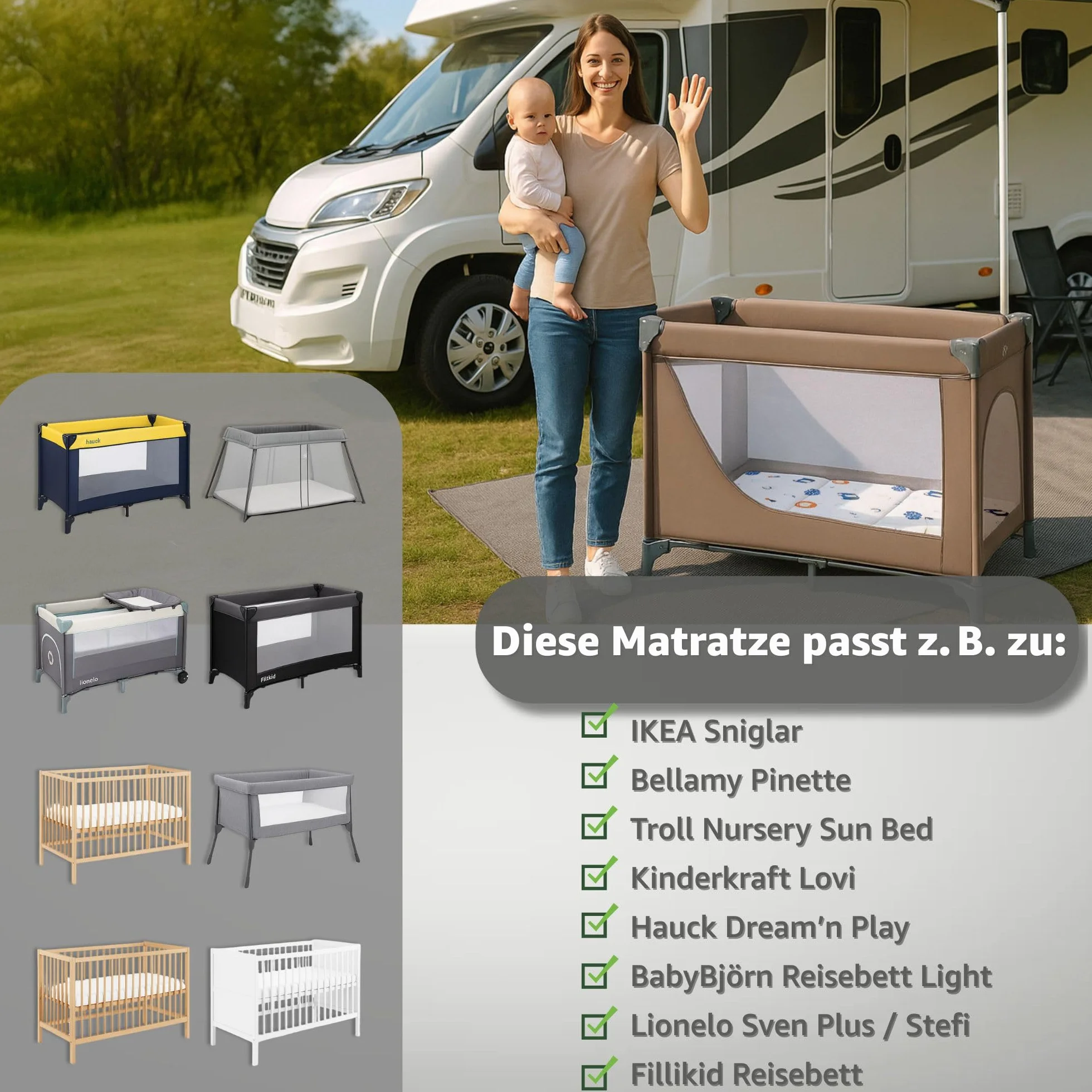 Materac do łóżeczka turystycznego 60x120 cm - Gruby składany materac dla dziecka łóżeczko turystyczne 120x60 cm Kolor beżowy w białe gwiazdki