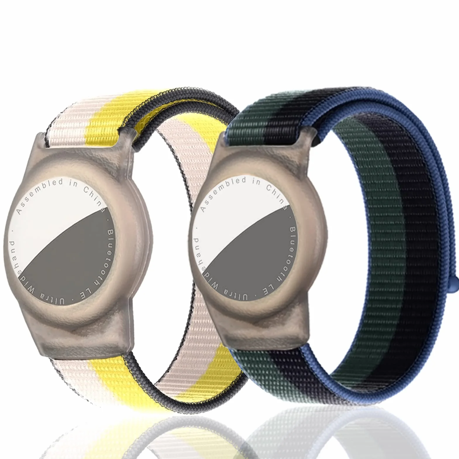 2 sztuki nylonowy pasek do zegarka dla dzieci, dla dzieci Anti-Lost Anti-Scratch Protection do pozycjonowania pasek dpaska do śledzenia Airtag wodoodporna (zielony + żółty)