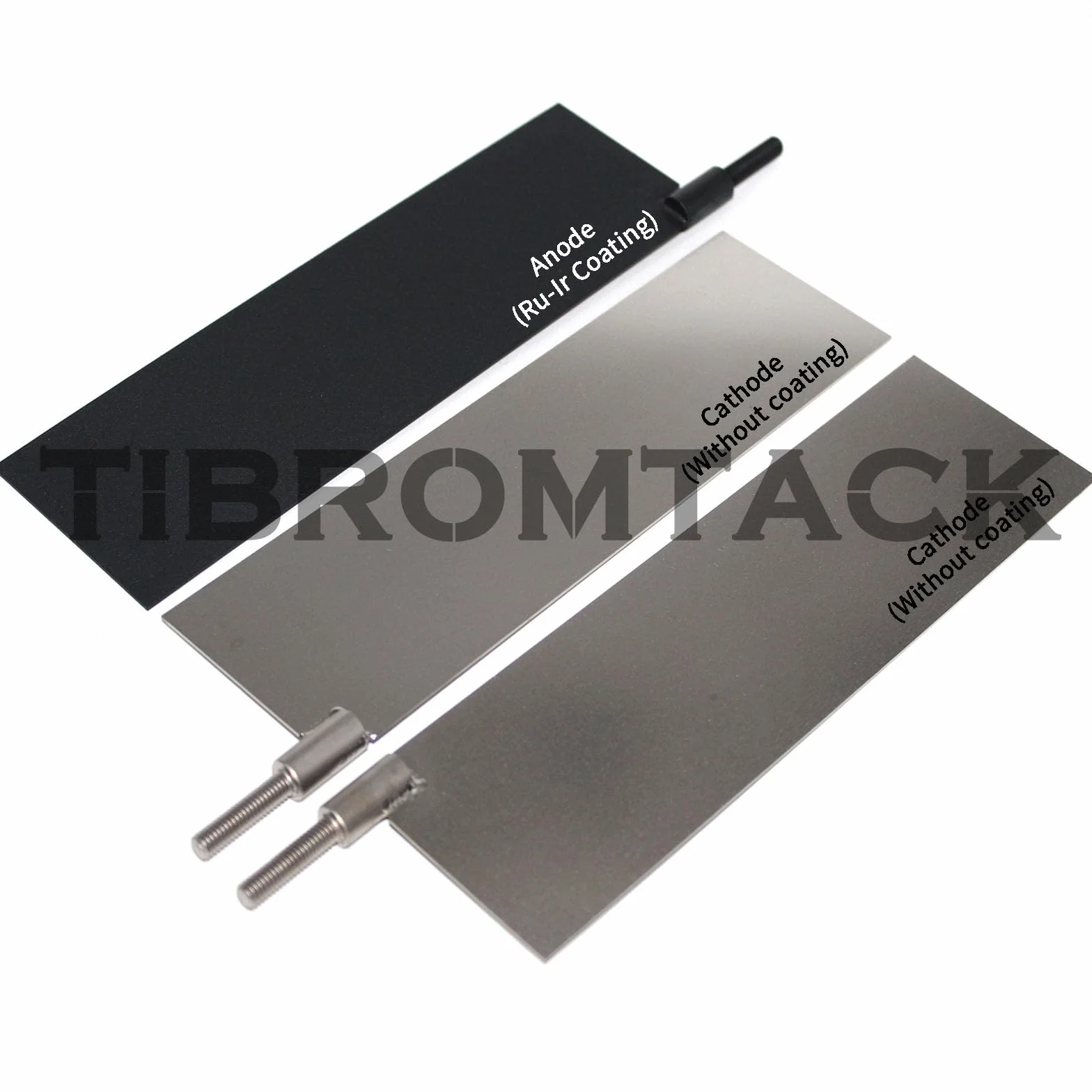 [3 szt.] 1 szt. Elektroda anodowa tytanowa MMO z powłoką Ru-Ir i 2 szt. Katody tytanowe (płyty 200x60mm i zacisk 25mm) do elektrolizy/uzdatniania wody/powlekania