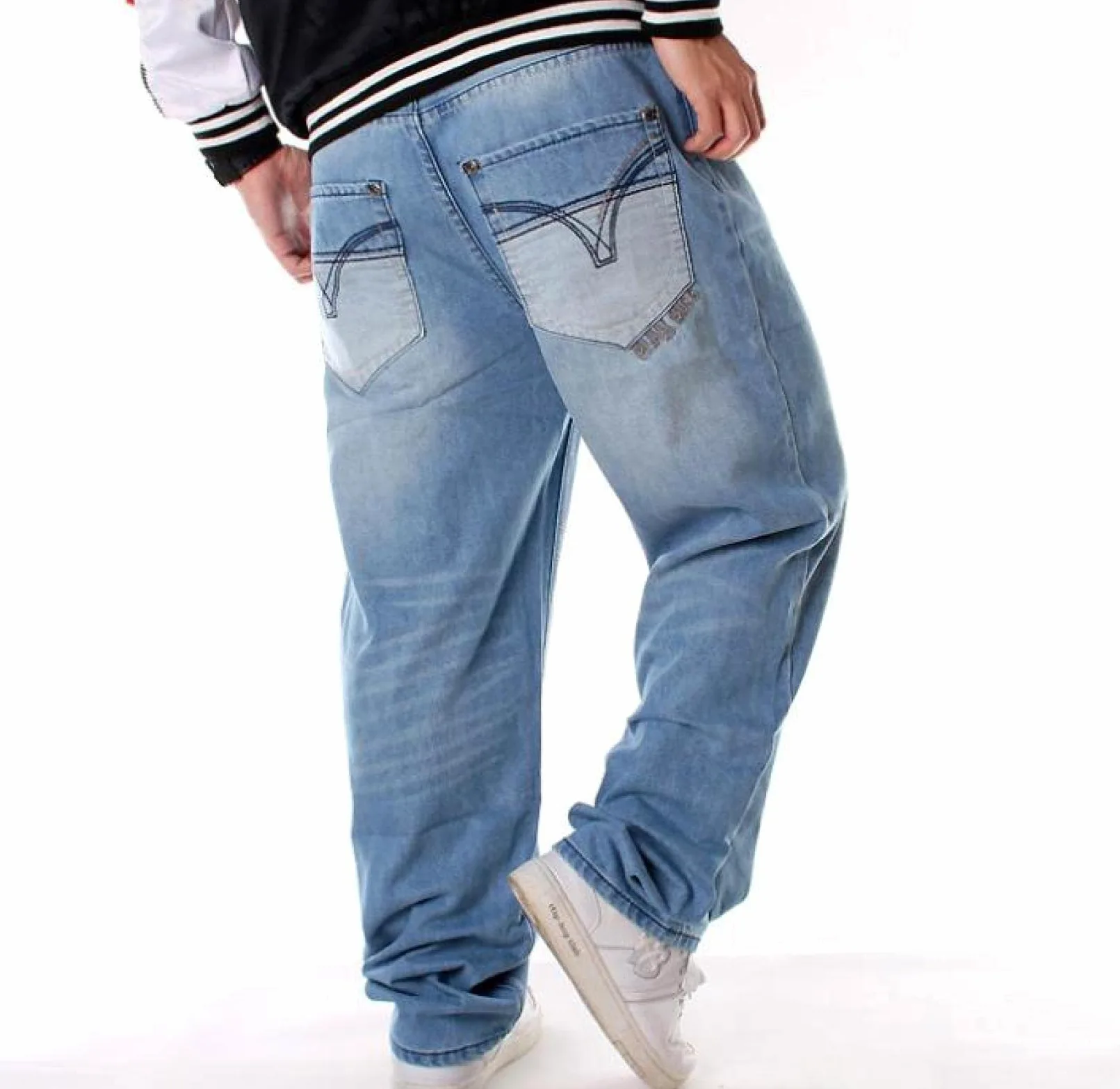 Dżinsy męskie spodnie na co dzień luźne plus size męskie dżinsy workowate spodnie na deskorolkę hiphop mężczyźni chłopcy wiele kieszeni denim hip hop rapy spodnie cztery pory roku