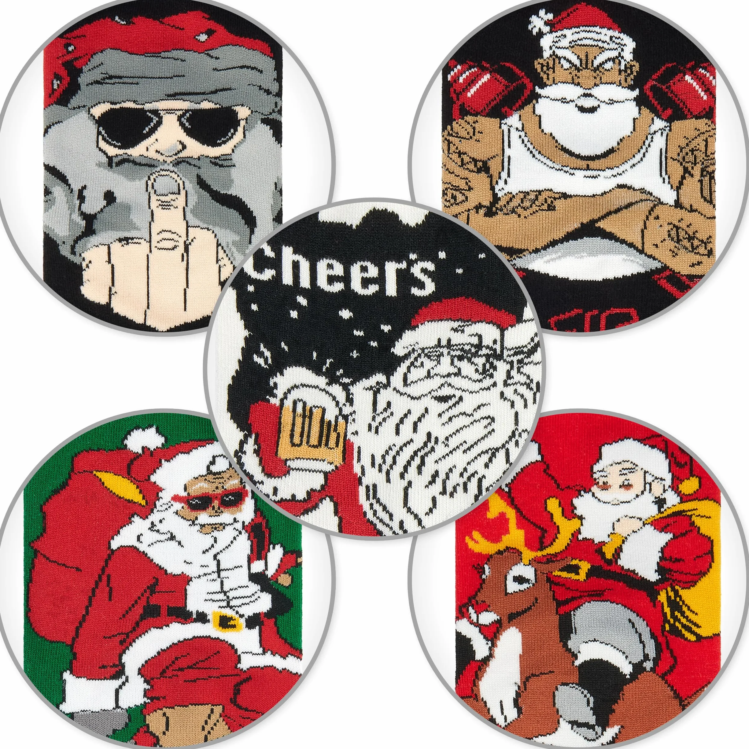 BRUBAKER 5 Par Skarpetek Świątecznych - Cool Santa - Kolorowe i Stylowe Skarpetki Bożonarodzeniowe dla Mężczyzn - Zabawny Zestaw Skarpet Męskich - Bawełniane Stopki z Mikołajem - Rozmiar 41-45