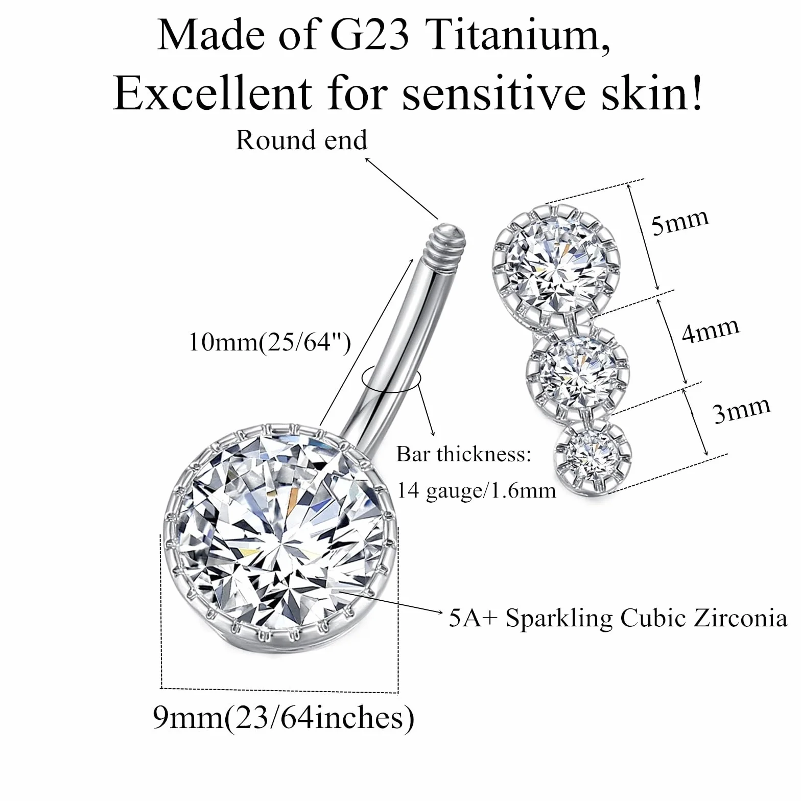 G23 tytanowy kolczyk do pępka przezroczysty CZ pierścienie do pępka pierścienie do pępka biżuteria do piercingu brzucha biżuteria do ciała 14 g 14 mm 12 mm 10 mm 8 mm