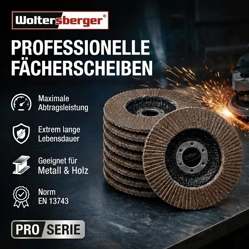 Woltersberger® tarcze listkowe | Ø 115mm | ziarno 60 | 10 sztuk | Brązowy do metalu i drewna tarcze listkowe do szlifowania mopów tarcze listkowe do szlifowania