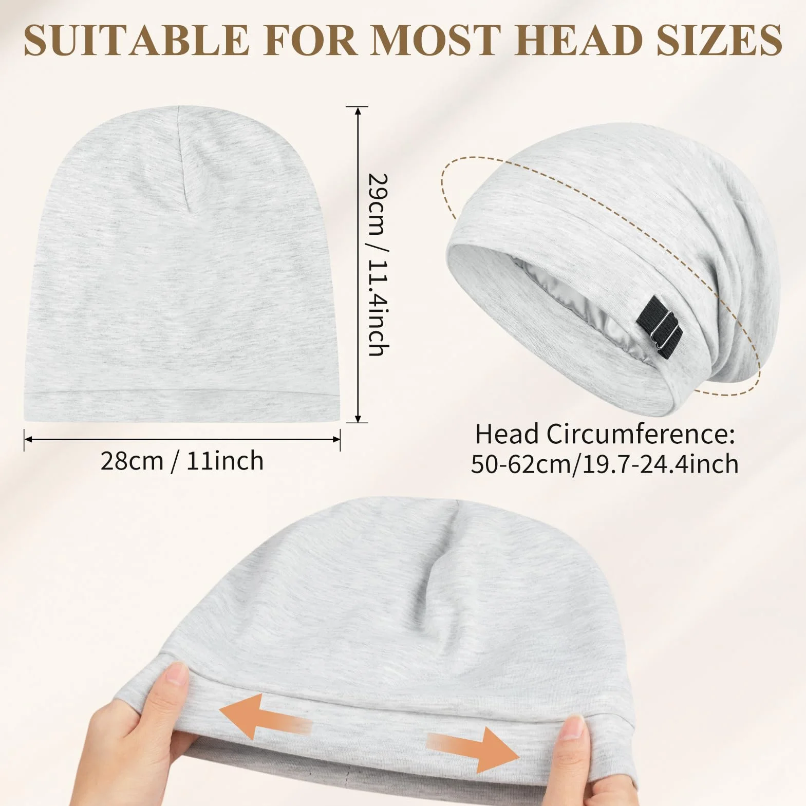 Satynowa czapka do spania z podszewką satynową regulowana unisex slouch beanie