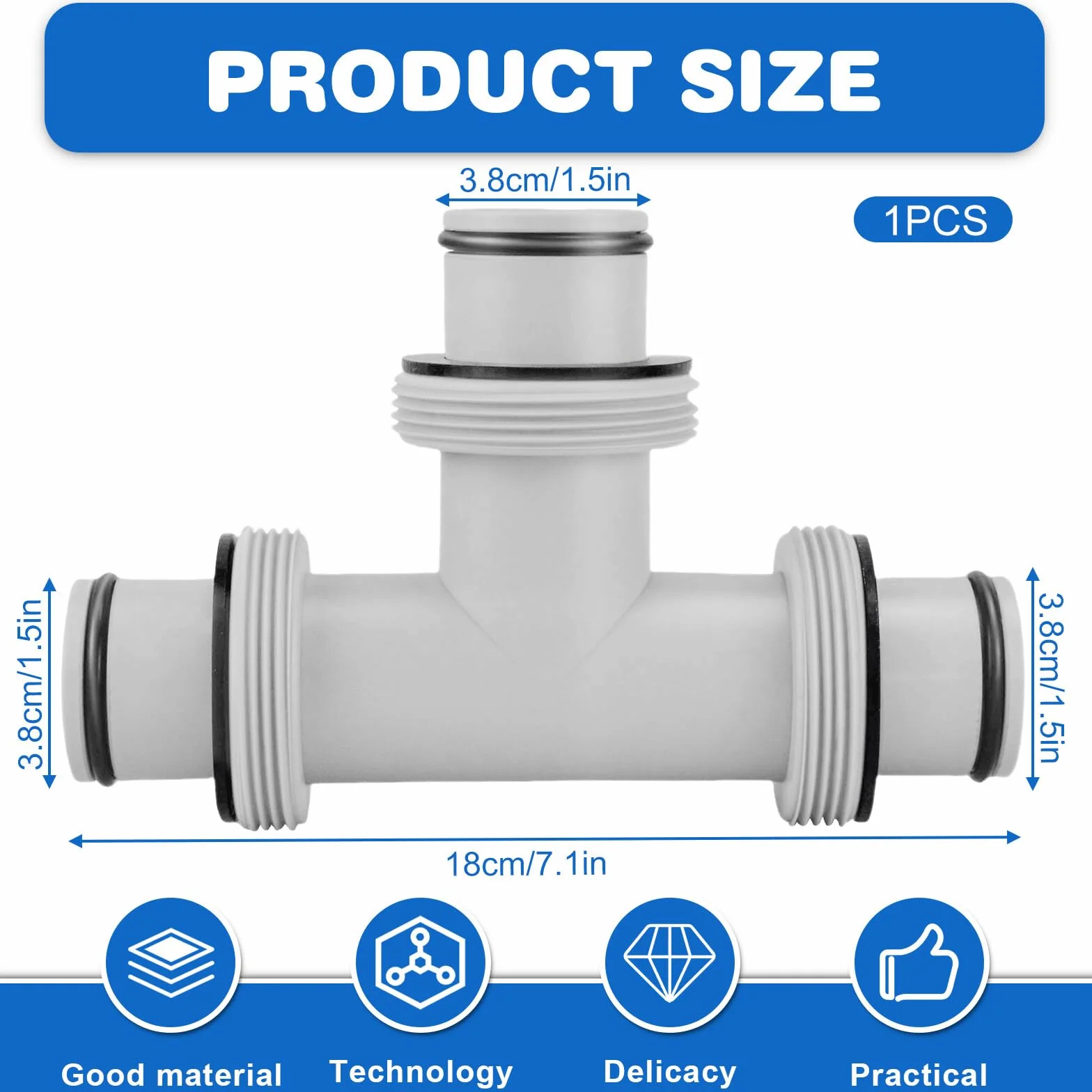 Łącznik do węża basenowego Ø 38 mm: 3-drożny łącznik węża basenowego, trójnik, 38 mm, 3-drożny zawór 38 mm, złącze do węża basenowego, adapter do Intex Bestway Coleman