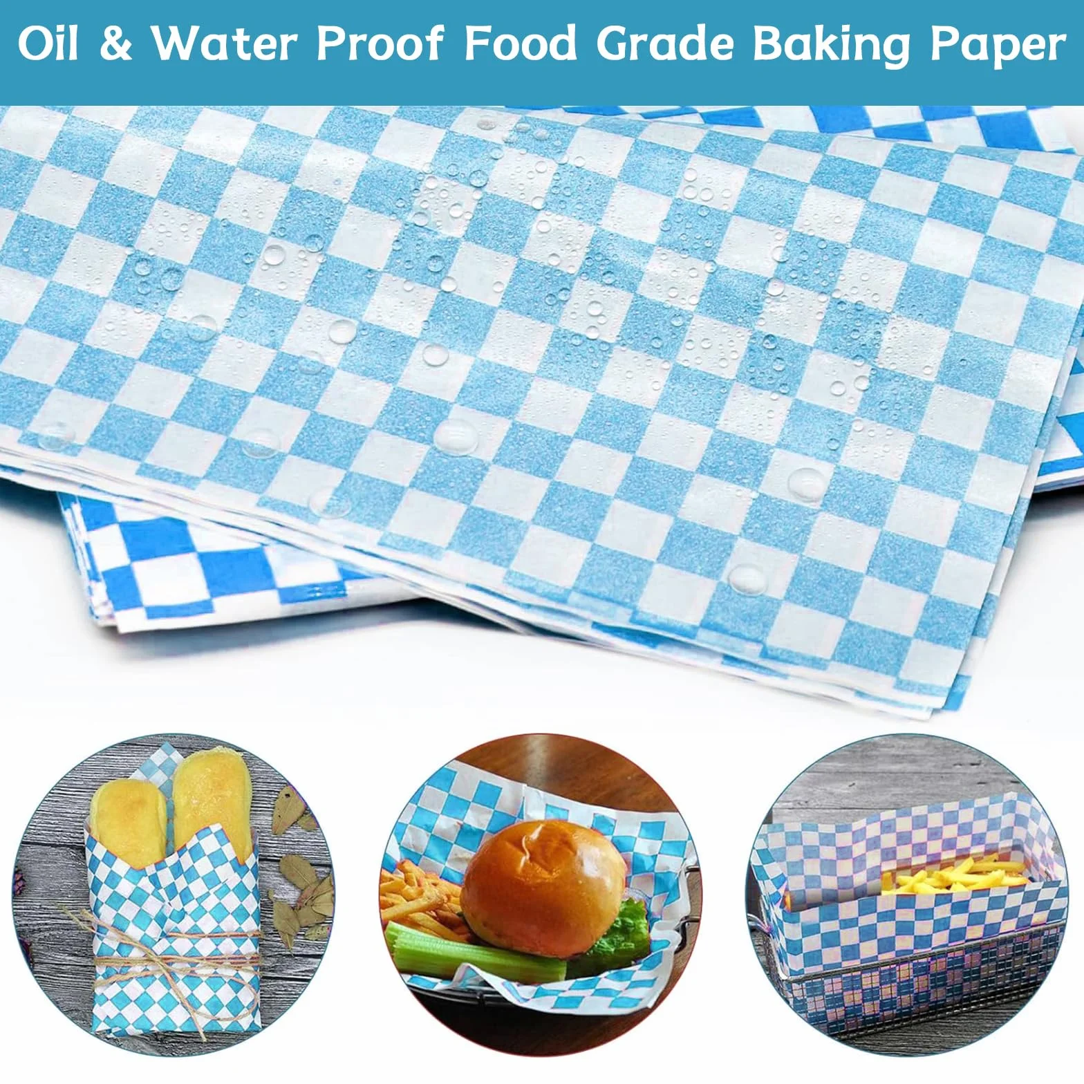 120 arkuszy tłustego papieru do pakowania żywności, 30 x 30 cm, jednorazowy papier odporny na tłuszcz, nieprzywierający, woskowany, do ciast, kanapek, burgerów