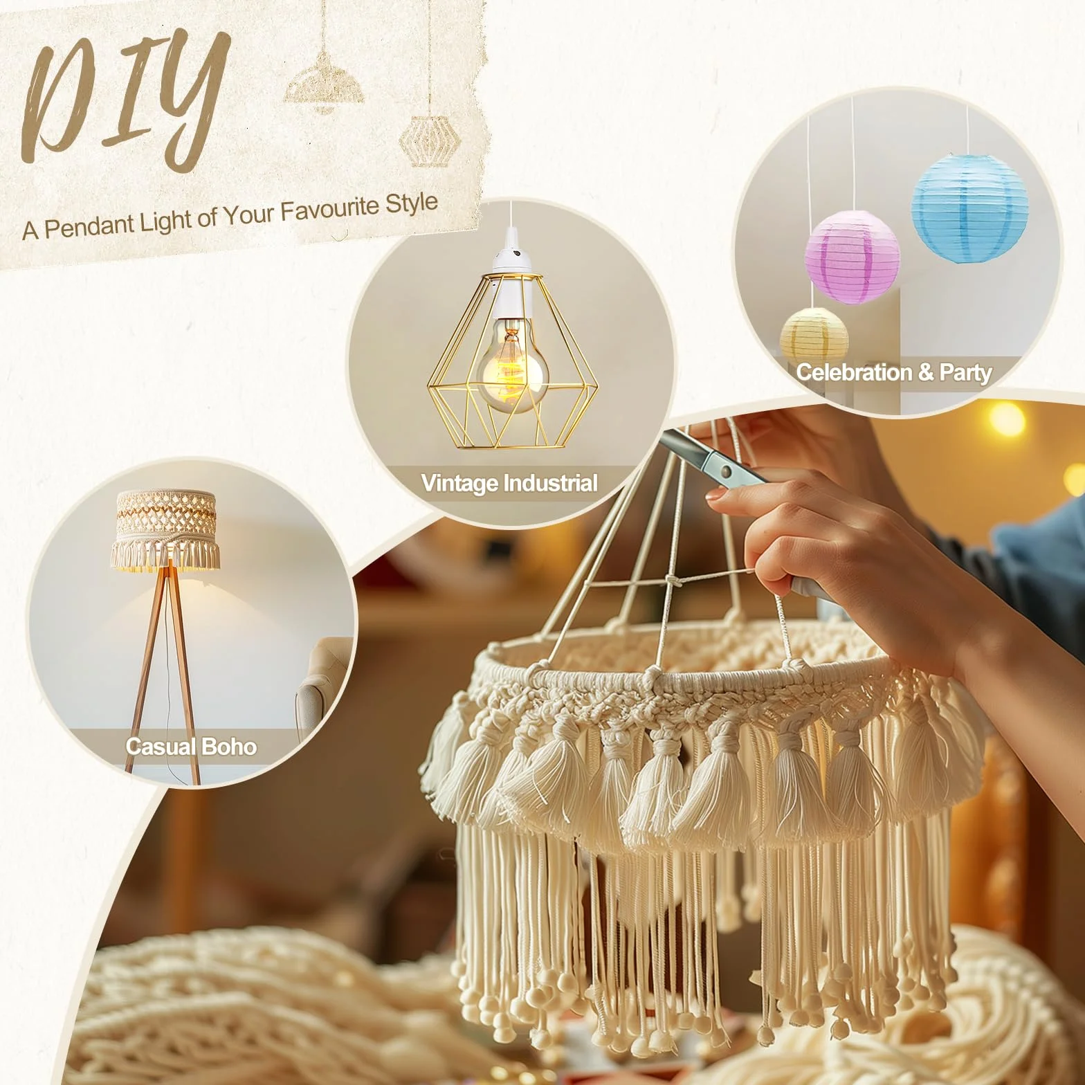 DiCUNO Oprawa lampa E27 z przełącznikiem, gwint E27 z kablem sieciowym 4 m i wtyczką EU, do zawieszenia, projektów DIY, biała, 1 sztuka