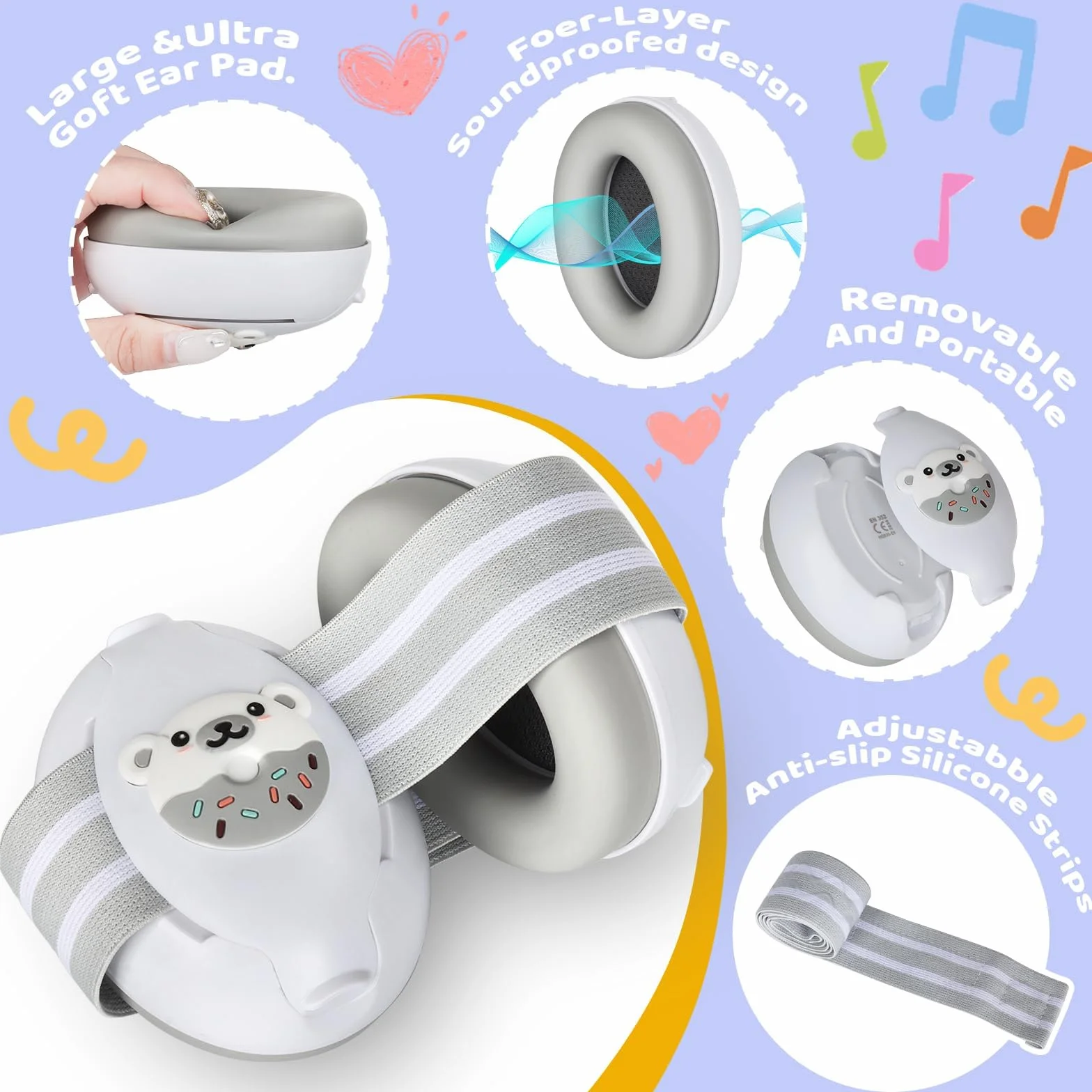 USHOP Dziecięce Słuchawki z Redukcją Szumów, 2 w 1, Dziecięce Ochronniki Słuchu dla Dzieci 0-4 Lat, Redukcja Szumów 25 dB, Regulowany Pałąk, Bezpieczne i Wygodne