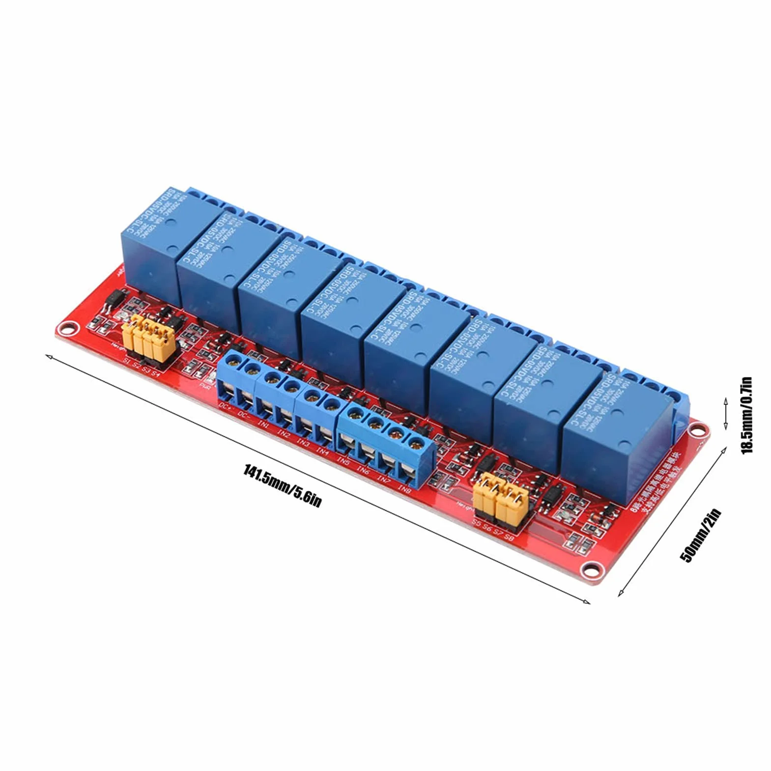 Moduł Przekaźnika 8-Kanałowy z Transoptorem, Wysoki Niski Wyzwalacz, 5V/12V/24V, Zielony Wskaźnik Pracy, 5V