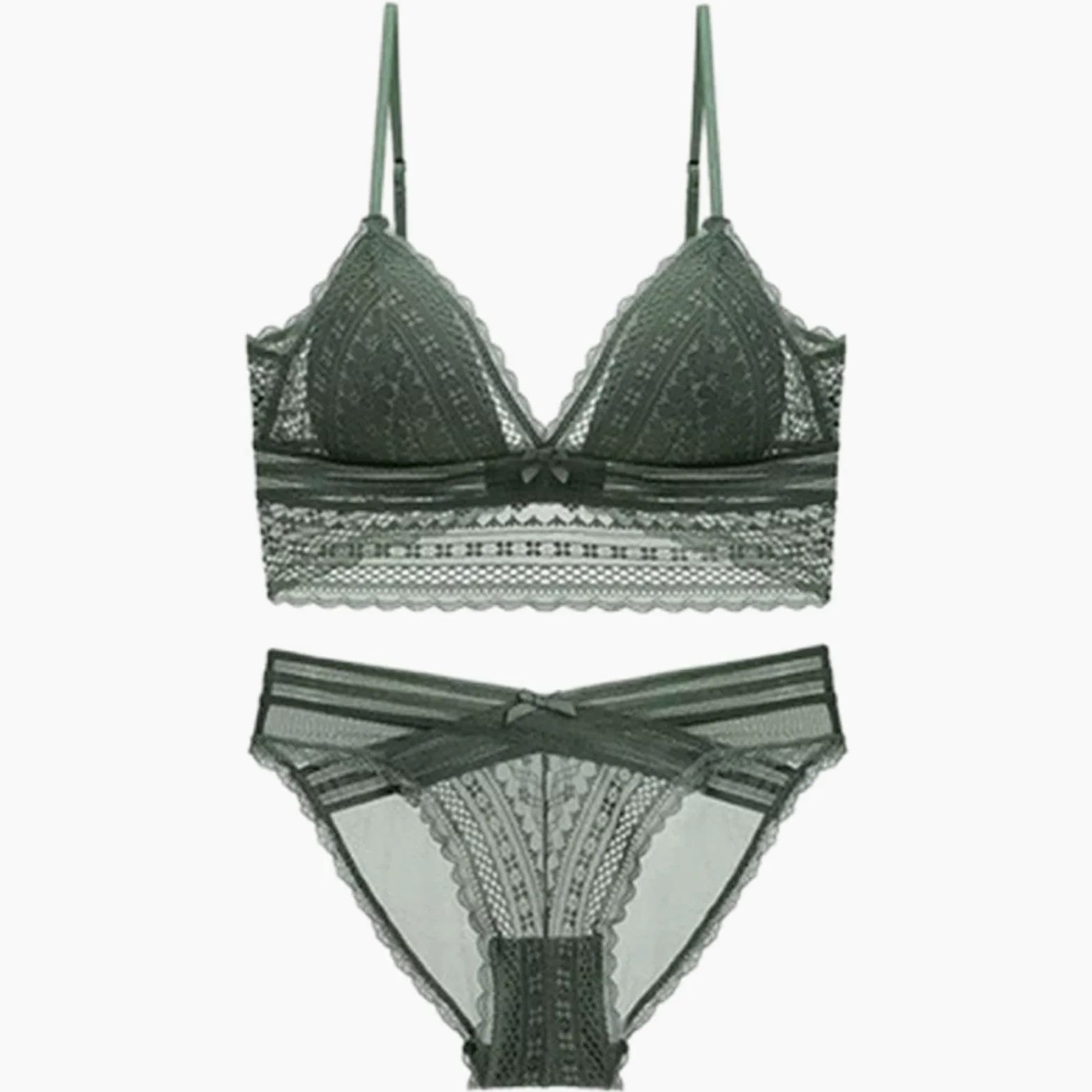 Bielizna Koronkowa biustonosz typu bralette z niskim tyłem + stringi Bielizna nocna Dwuczęściowy zestaw bielizny bandażowej (kolor: zielony, rozmiar: Xl) (zielony XL)