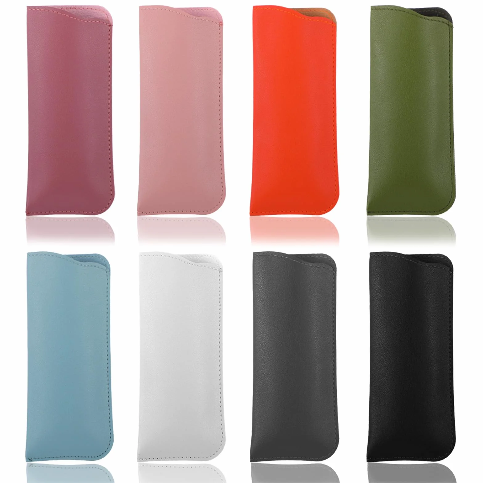 JJUNW 8 sztuk miękkich etui na okulary, ze skóry PU, przenośne etui na okulary, 17,8 x 7,6 cm, płaskie etui na okulary do czytania, dla mężczyzn i kobiet