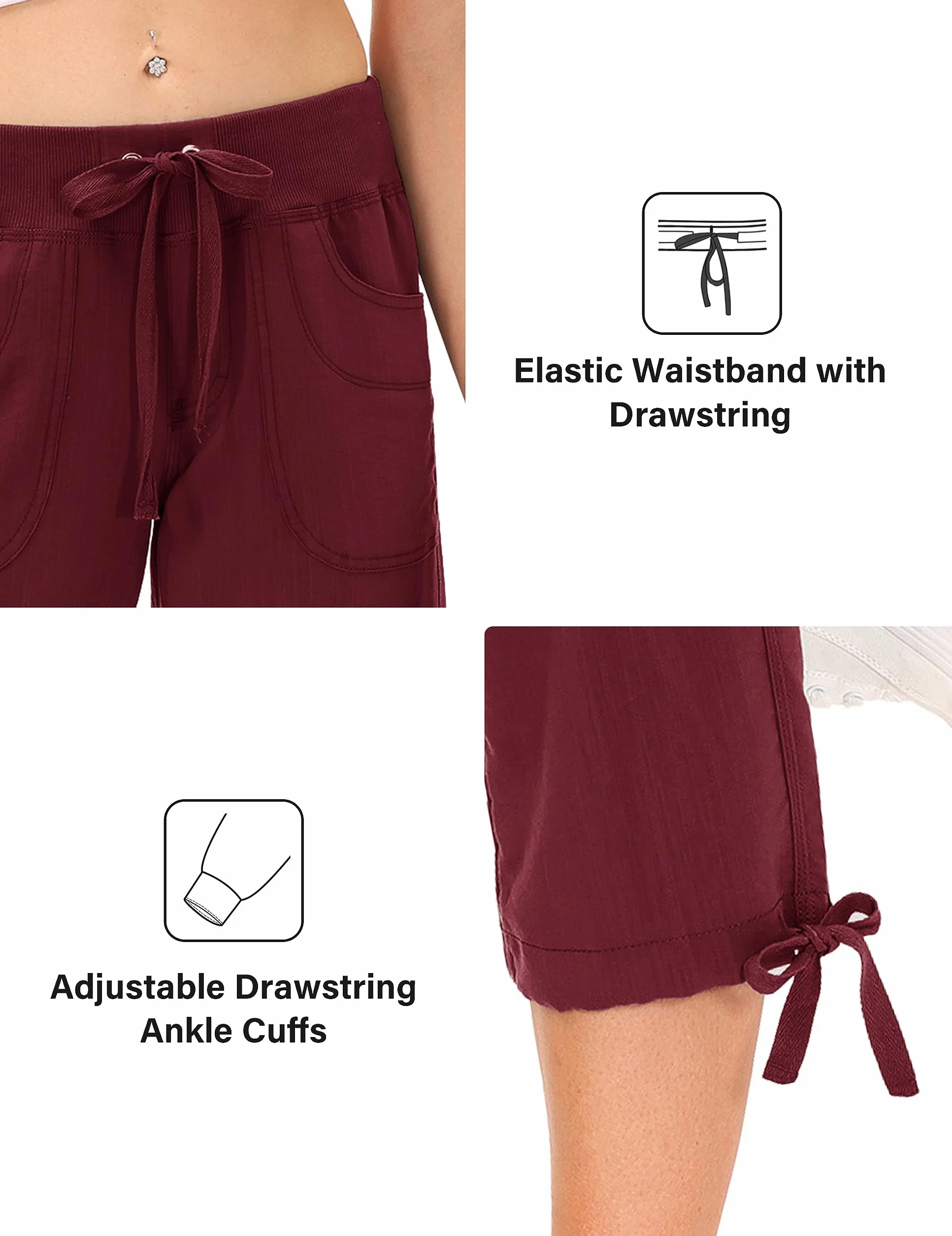 JINSHI Spodnie damskie cargo 3/4 Capri trekkingowe z wieloma kieszeniami