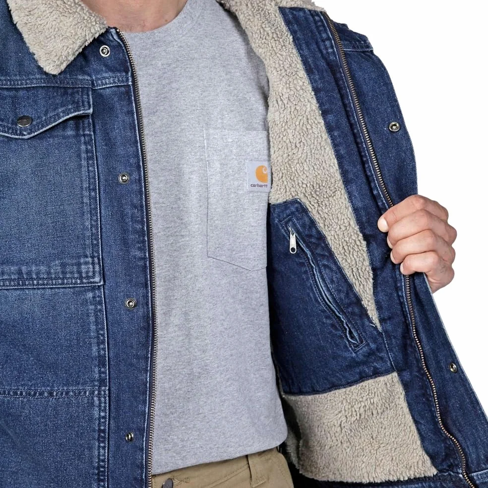 Carhartt Męska lekka kurtka o luźnym kroju denim z podszewką Sherpa