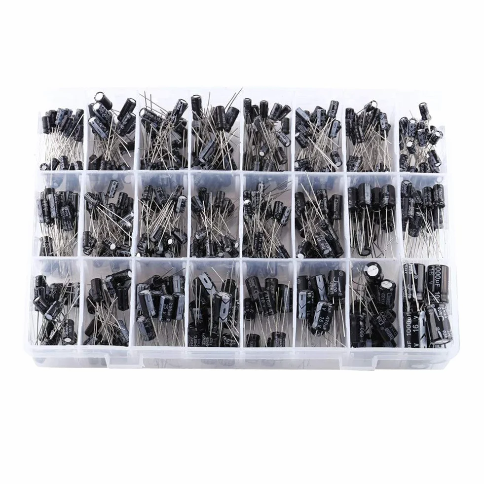 Kondensator, elektrolytkondensator 500 stycken 24 värden 10V ~ 50V aluminium elektrolytkondensator sortiment lådesats 0.1UF till 1000UF