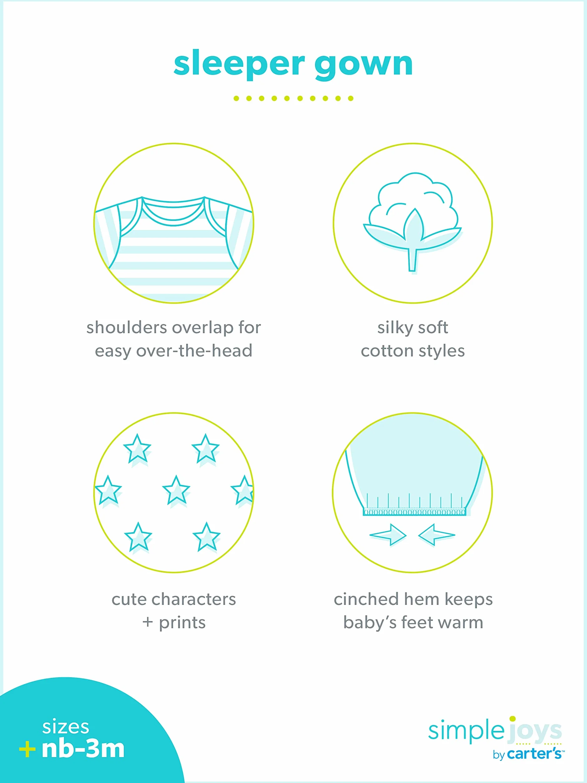 Simple Joys by Carter's Unisex Baby 3-pak neutralna bawełniana koszula nocna