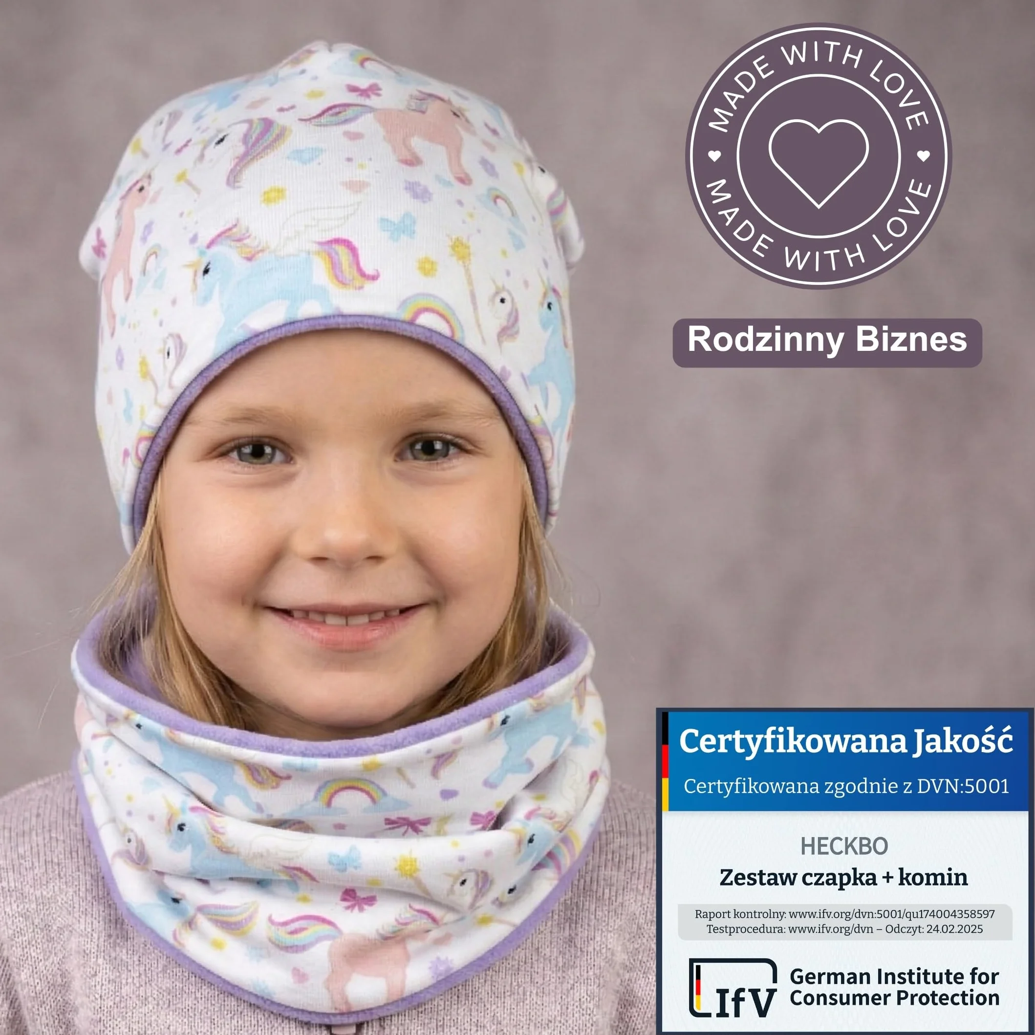 HECKBO Zestaw czapka beanie i komin dla dzieci z polaru 95% bawełny dwustronny