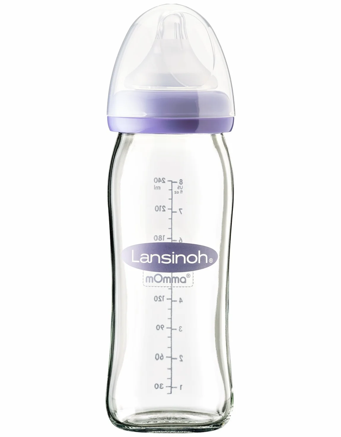 Lansinoh Glas Weithalsflasche 240 ml mit Natural Wave Silikonsauger M, 1 Sztuka Zuignap
