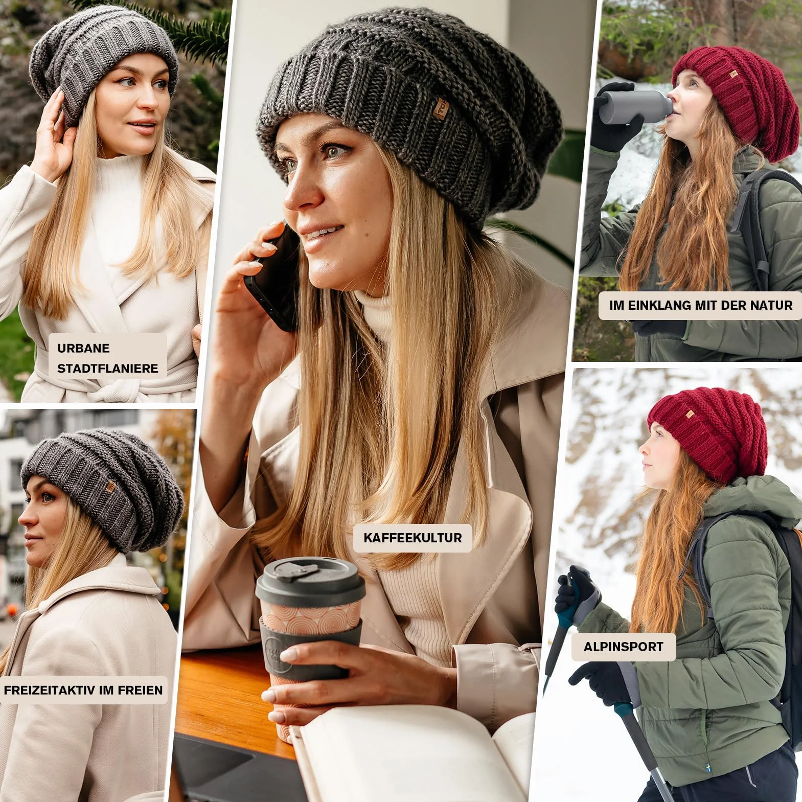 TOP-EX M/L/XL 100% wełna Slouch Beanie damska ciepła czapka zimowa czapka dzianinowa z podszewką polarową