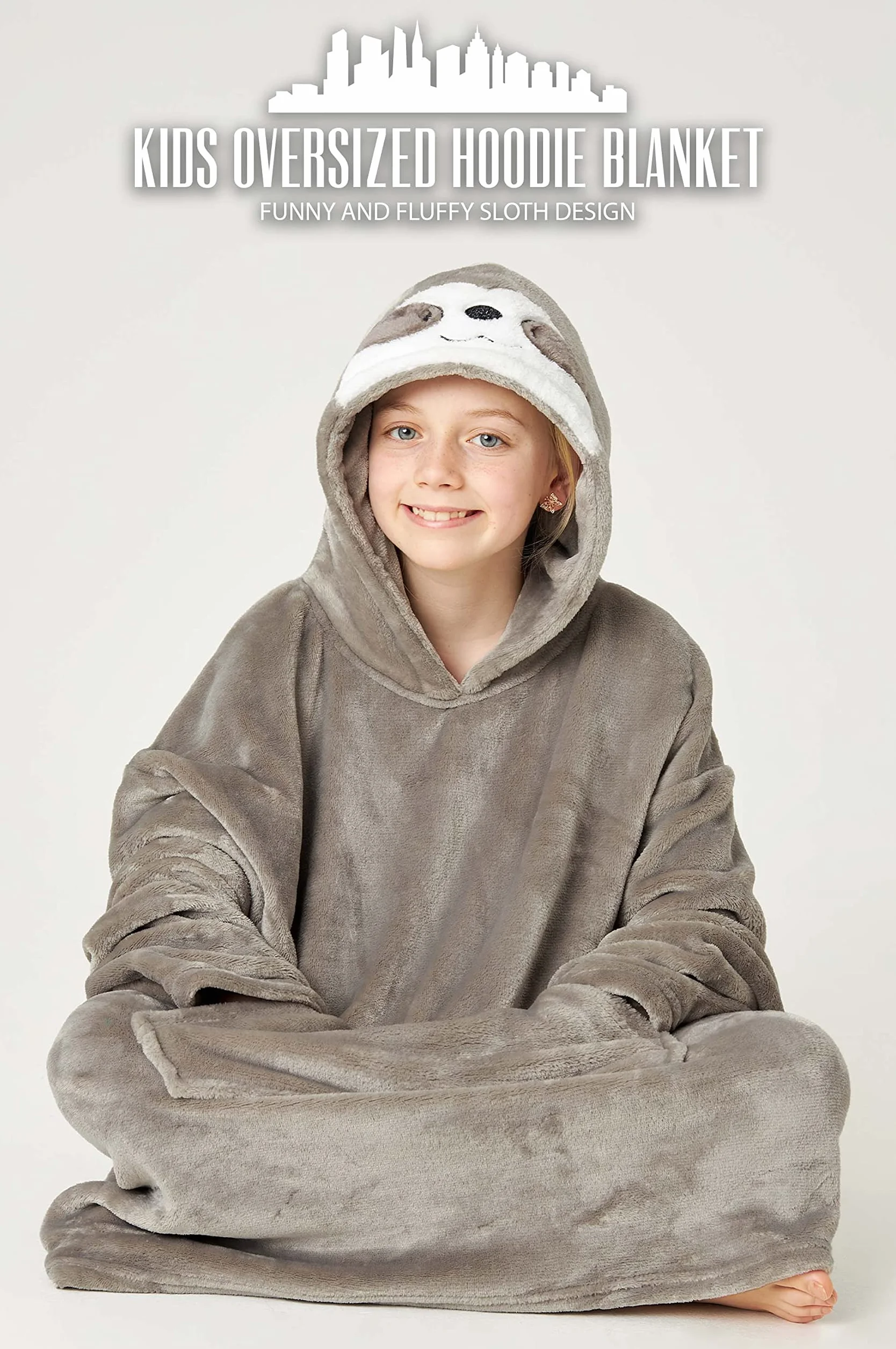 CityComfort Bluza z kapturem dla dziewcząt i nastolatków, koc z nadrukiem leniwca, polar do noszenia, ciepła bluza oversize z kapturem w kamuflażu z wygodnym kapturem Sherpa, odzież domowa, prezenty