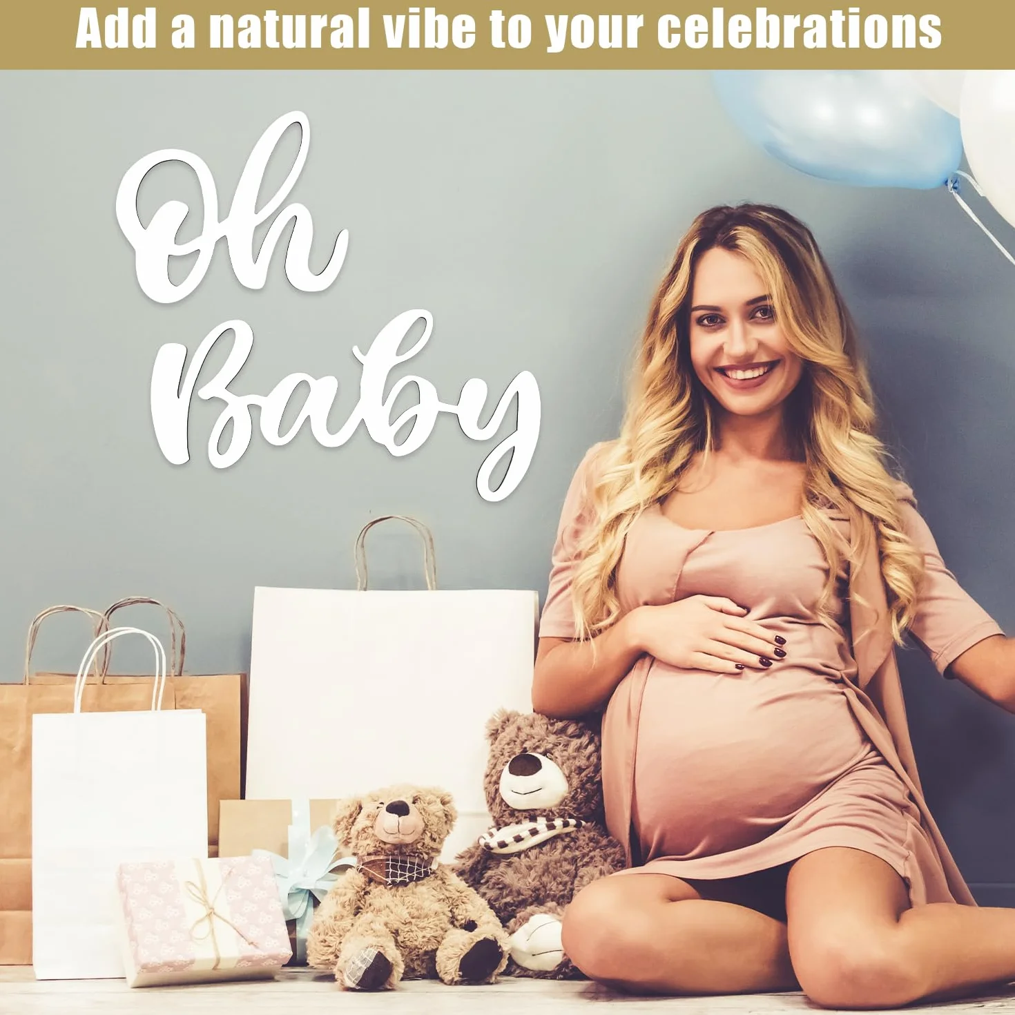 Znak Oh Baby na Tło, Drewno Znak Baby Shower Uroczy Naklejka na Baner Oh Baby Rekwizyty do Zdjęć na Imprezę Ujawniającą Płeć Dekoracje na Baby Shower Boy Girls (Biały)