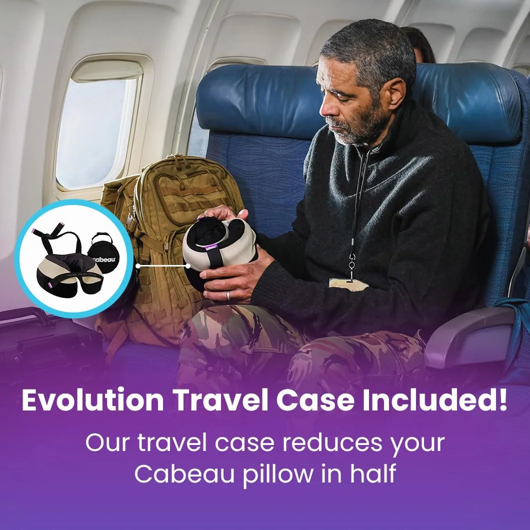 Cabeau Evolution TNE S3 poduszka podróżna – poduszka pod kark na podróż – poduszka samolotowa z pianki memory – poduszka pod kark z paskiem mocującym – wsparcie w podróży, domu, biurze i podczas gier