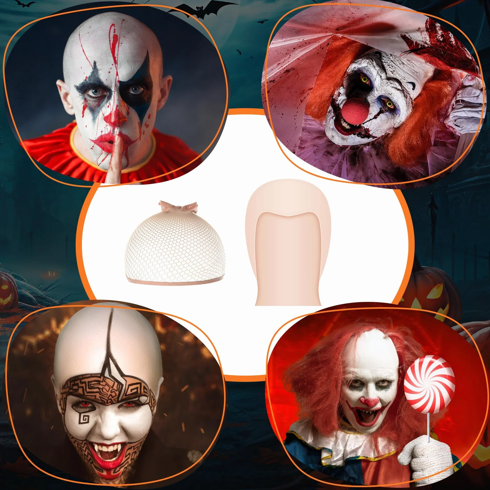 PLULON czepek do łysienia lateksowy dla dorosłych z nakładkami na perukę Halloween Cosplay