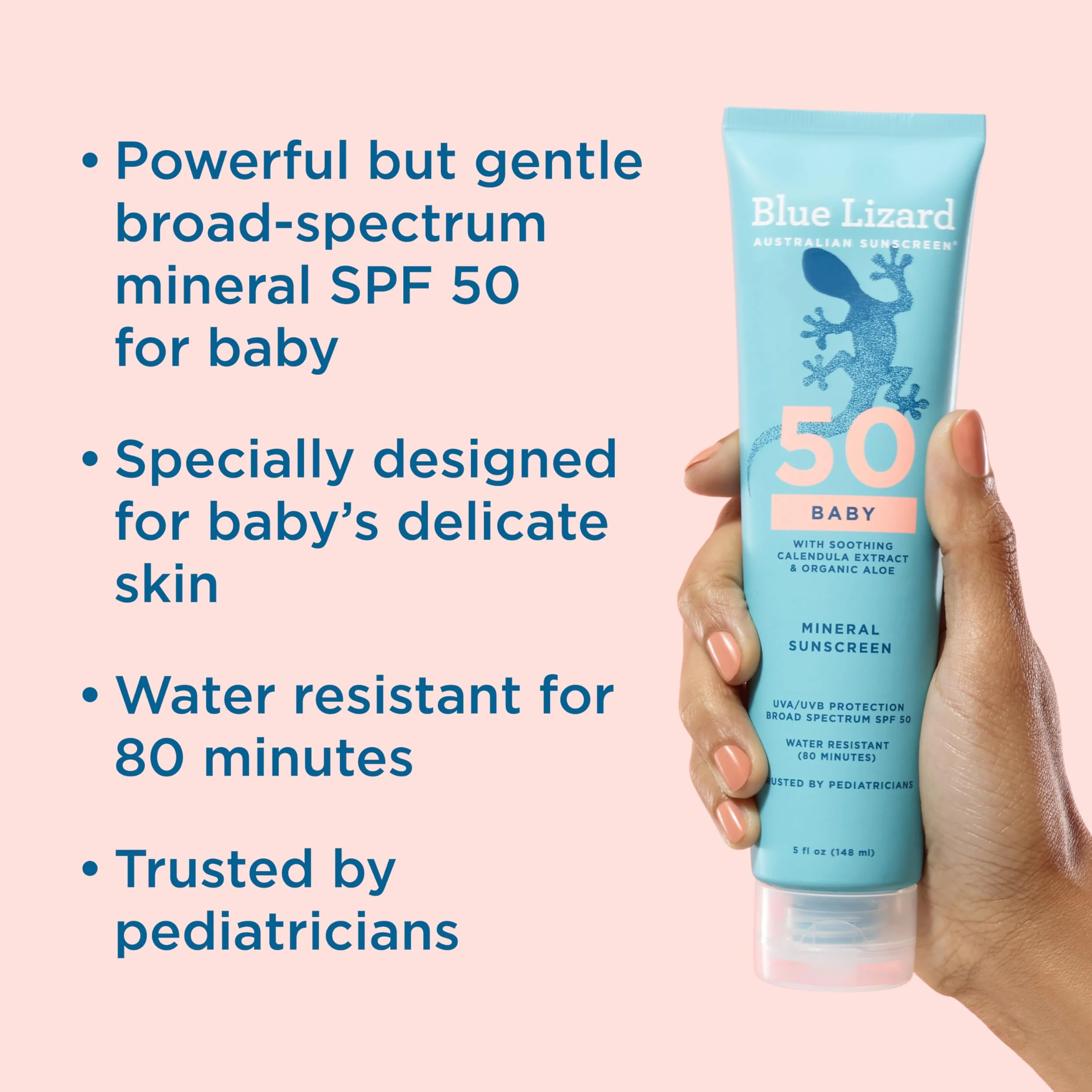 BLUE LIZARD Baby Mineral Sunscreen - No Chemical Actives - SPF 50+ UVA/UVB Protection, 5 Ounce Tube