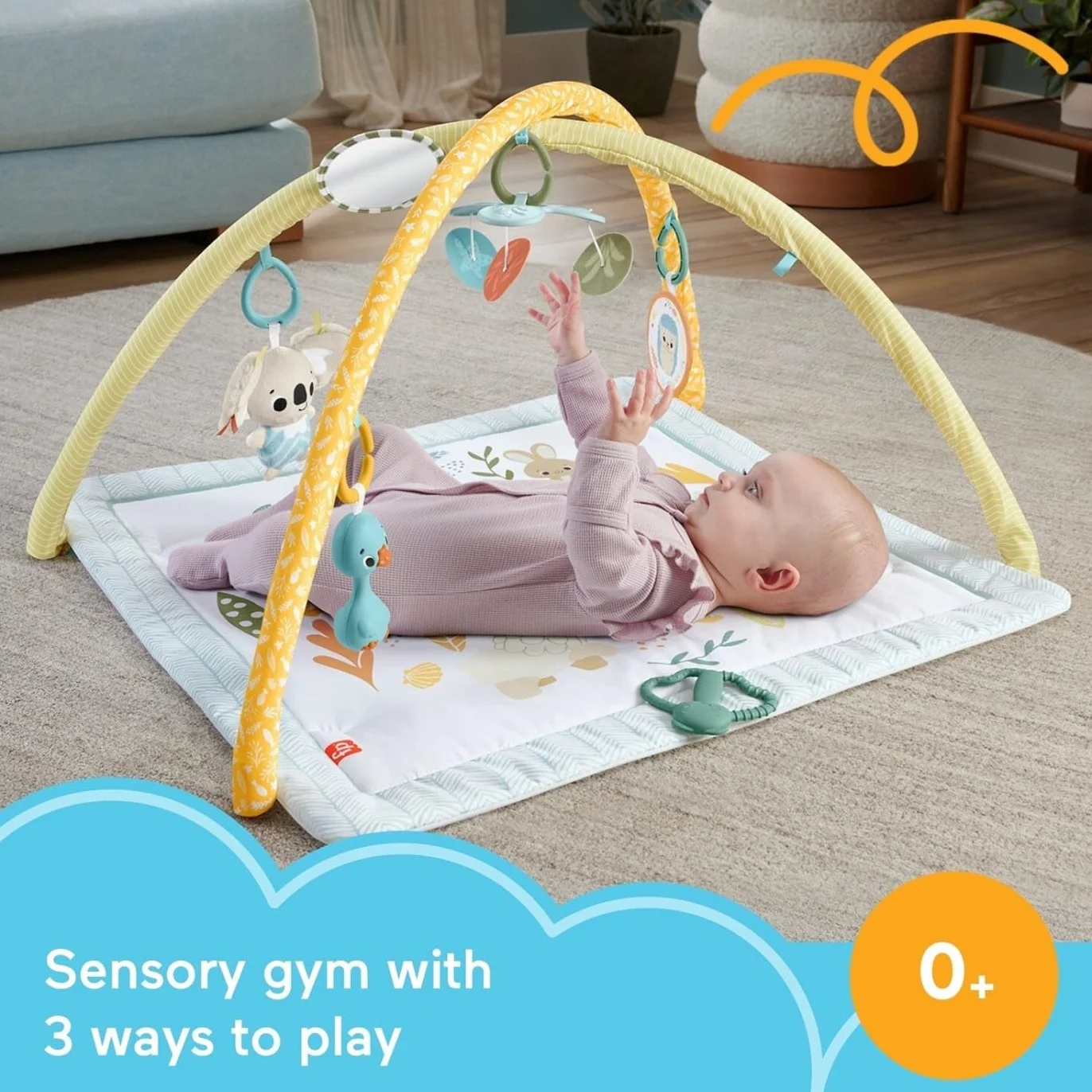 Fisher-Price Mata sensoryczna premium dla niemowląt z 6 przenośnymi zabawkami sensorycznymi, HRB15