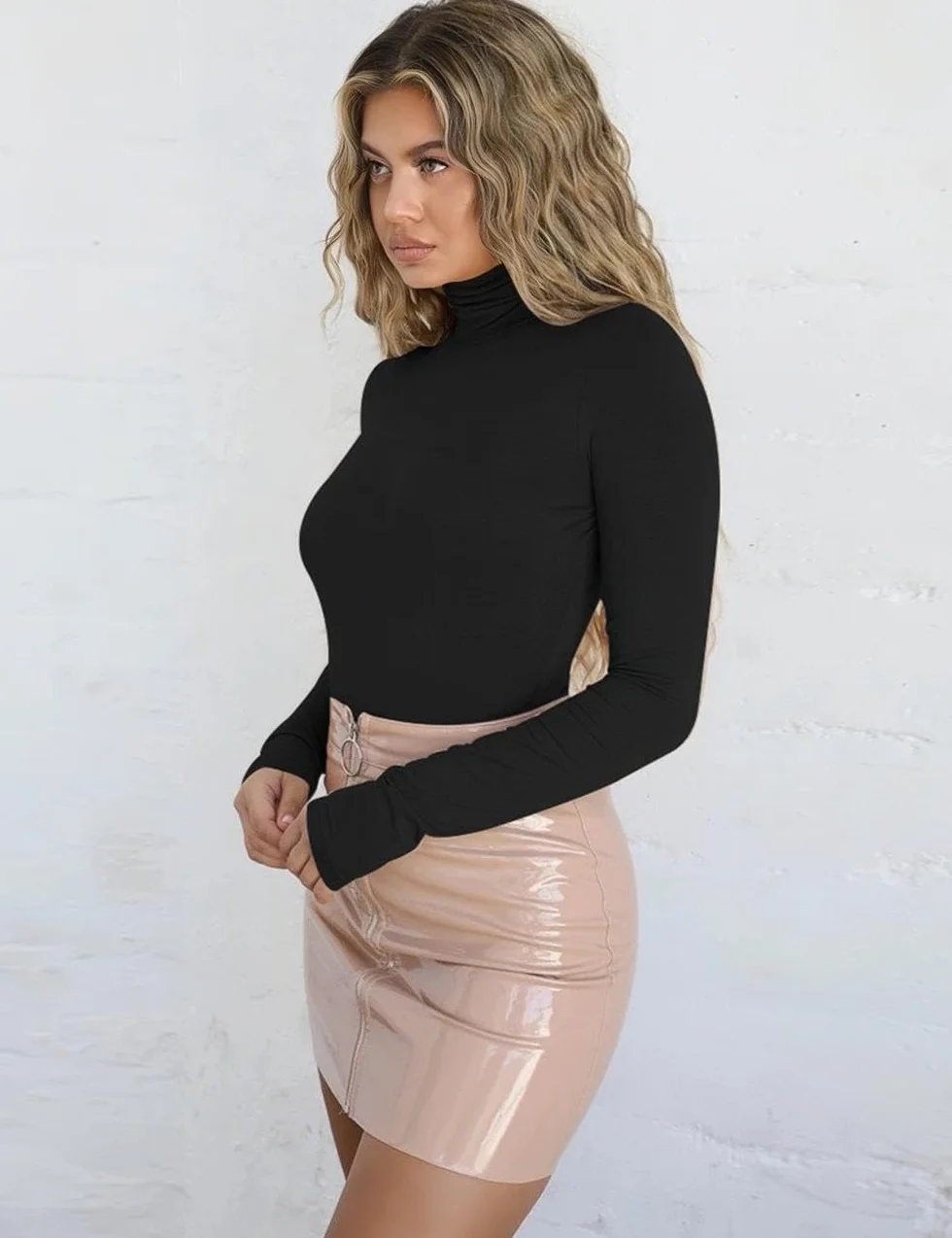 Body Damskie Z Długim Rękawem Wysoki Kołnierz Bodysuit Topy Sexy Slim Fit Bodies Nosić Podstawowy Strój Top Miękkie Ciepłe Koszule Kryty Elastyczny Shapewear Elegancki Jednolity Kolor