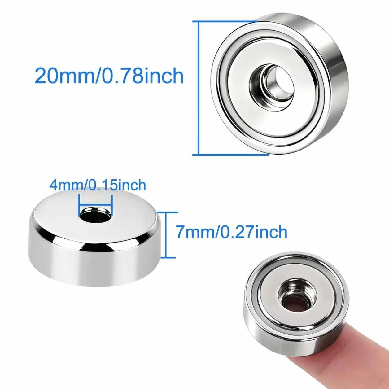 Magnesy mocne z otworem 10 kg, okrągłe magnesy neodymowe 20 mm do przykręcania, magnesy garnkowe, śruby, wyposażenie warsztatowe, 8 sztuk