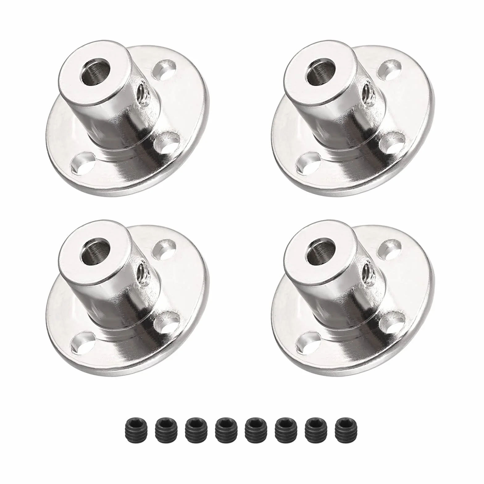 DMiotech Zestaw 4 szt. 4 mm średnicy wewnętrznej H12 x D10 złącze kołnierzowe przyłącze sztywne prowadnica wału wsparcie wału sprzęgło sprzęgło ze śrubami do modeli DIY RC silników, kolor srebrny