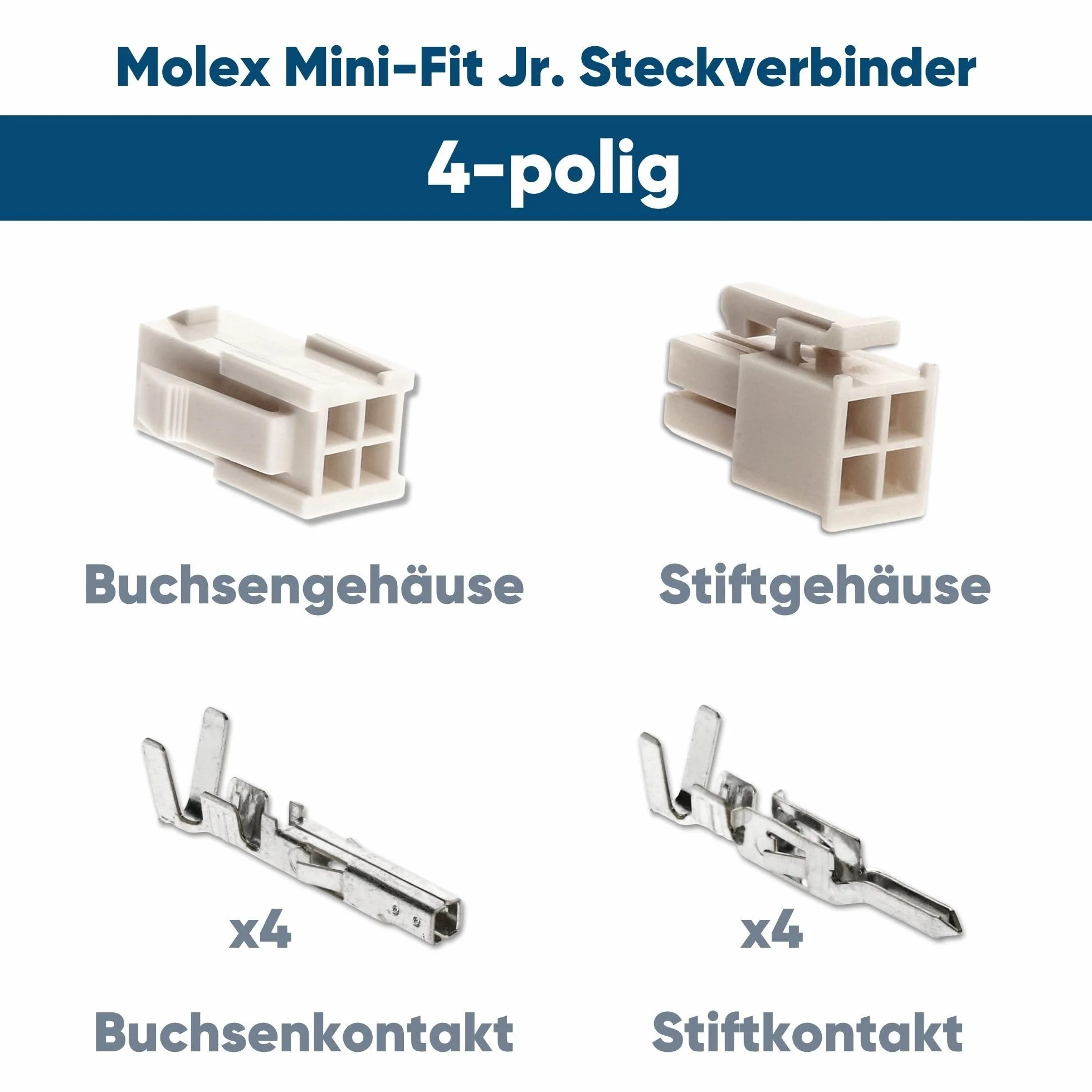 Kalitec KALI-2404 Mini-Fit Jr. zestaw 4-biegunowy z nylonu I wtyczka kablowa do samochodów osobowych I napięcie 600 V I prąd znamionowy 13 A I AWG 24-18 I mini wtyczka do dysków twardych, oświetlenia