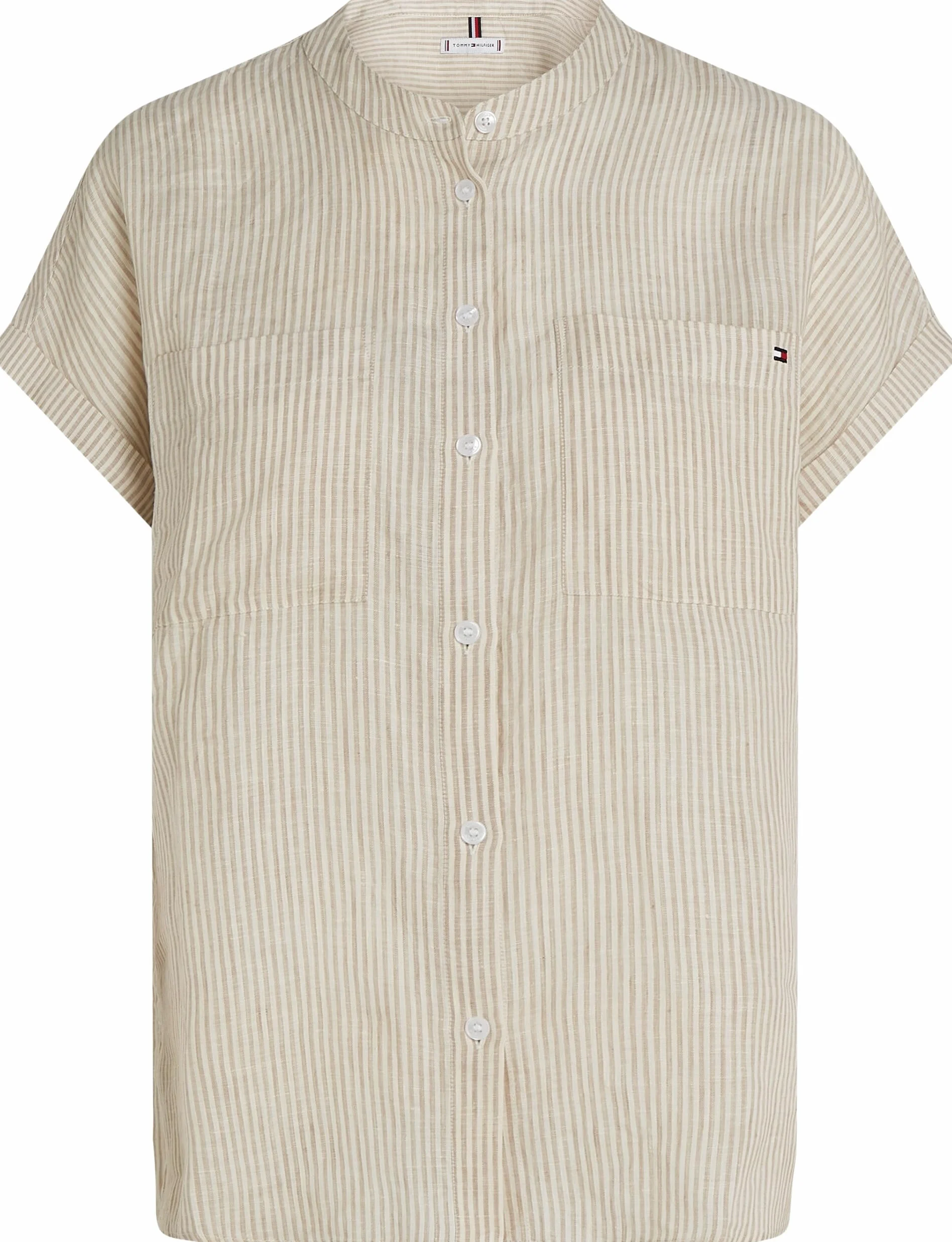 Tommy Hilfiger ESS lniana bluzka bez kołnierza S/S WW0WW44715 Kobiety Ess Linen Collarless S/S Blouse Ww0ww44715