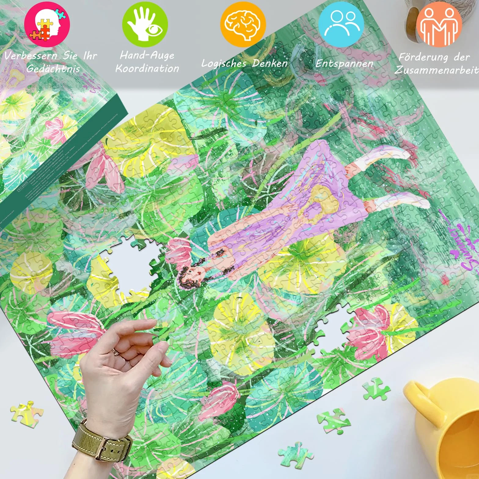 HUADADA Puzzle 500 sztuk, klasyczne puzzle 500 elementów dla dorosłych rodzina interaktywne puzzle prezent lato