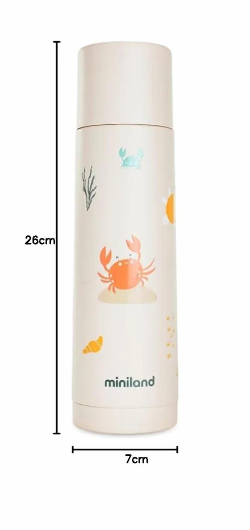 Miniland - Butelka do picia dla niemowląt ze stali nierdzewnej 500 ml, utrzymuje temperaturę ponad 24 godziny, szczelne zamknięcie i system zapobiegający kapaniu (Crabsy)