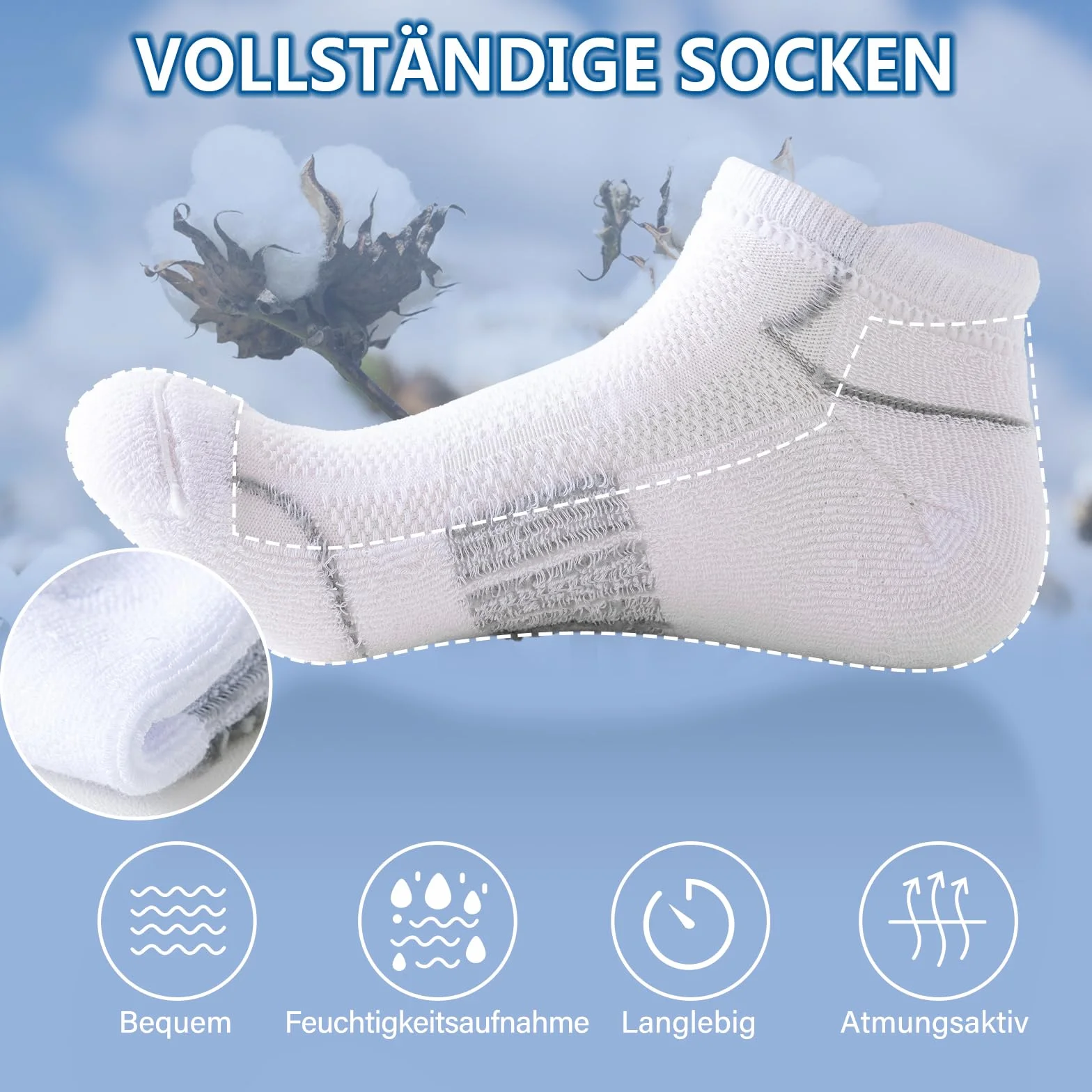 Niorasen Skarpety damskie do sneakersów, rozm. 39-42, 35-38, oddychające, odporne na pęcherze, bawełna, 6 par, skarpety sportowe, bawełniane, krótkie, wyściełane, wielofunkcyjne skarpety do biegania