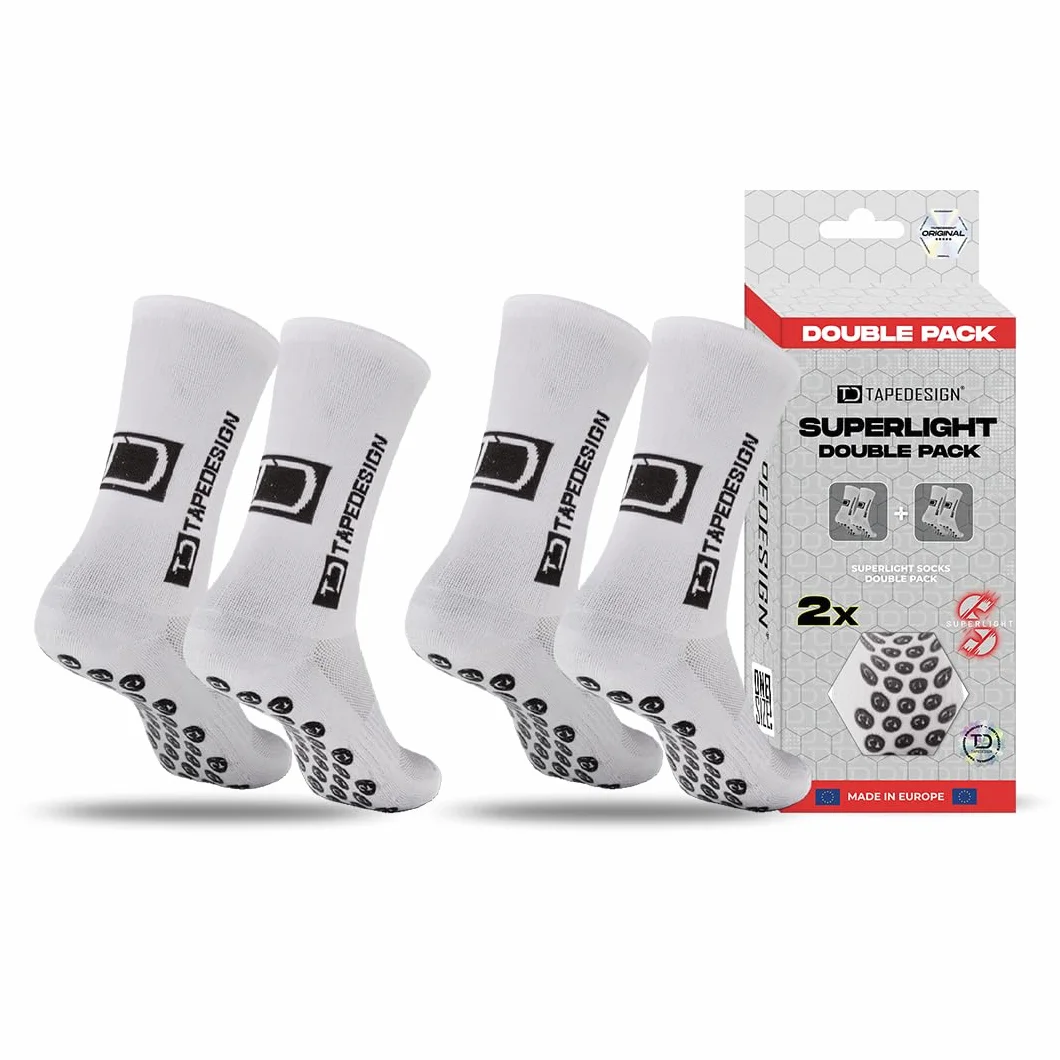 Tapedesign – Dwupak Superlight Socks – 2 pary ultralekkich skarpet do piłki nożnej i sportu – super cienkie i elastyczne – antypoślizgowe w butach – maksymalna przyczepność i komfort noszenia podczas