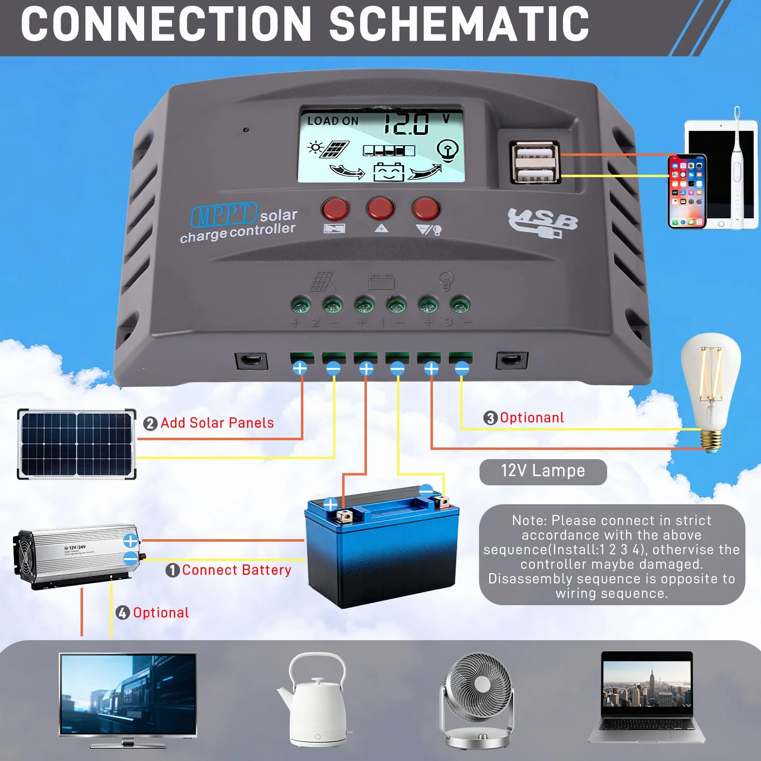 Yoving MPPT 100 A regulator ładowania słonecznego wodoodporny do systemów solarnych 12 V/24 V, wyświetlacz LCD (panel słoneczny, bateria, samochód kempingowy), ciemnoszary